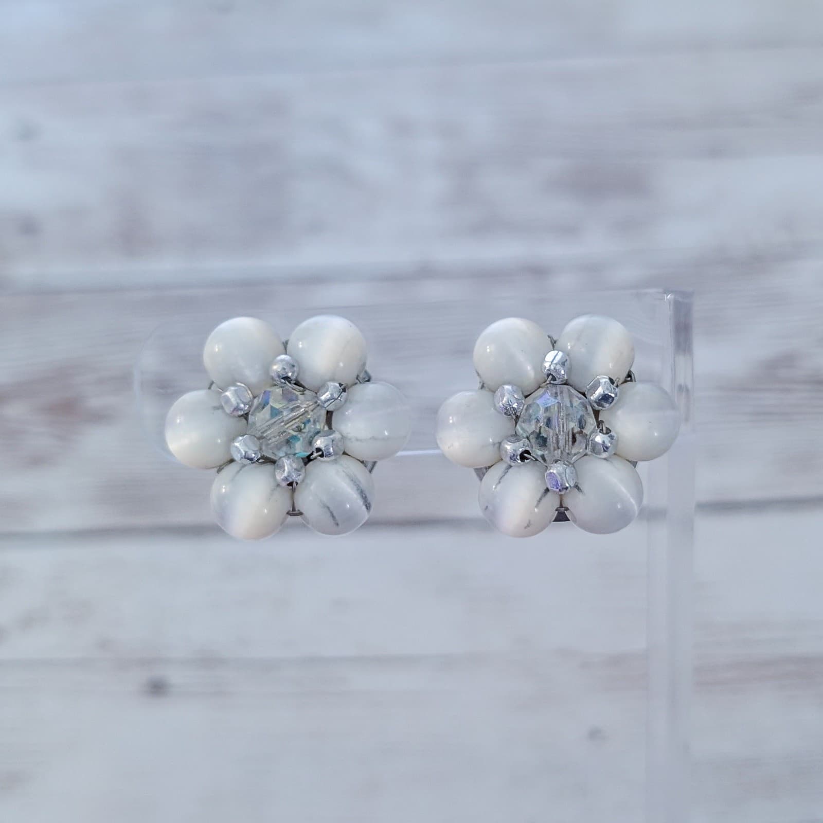 Vintage Clip On Earrings Unusual Beaded Cluster Statement Earrings
