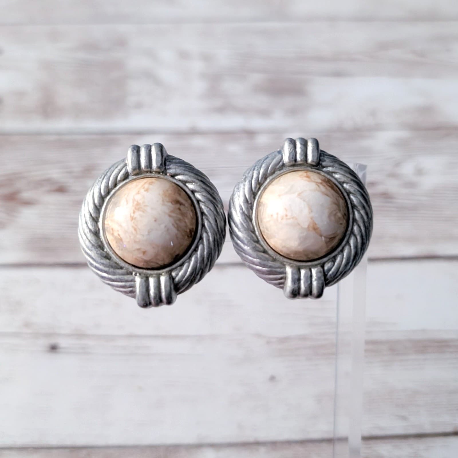 Vintage Clip On Earrings Statement Earrings Unusual Center Large 1.25"