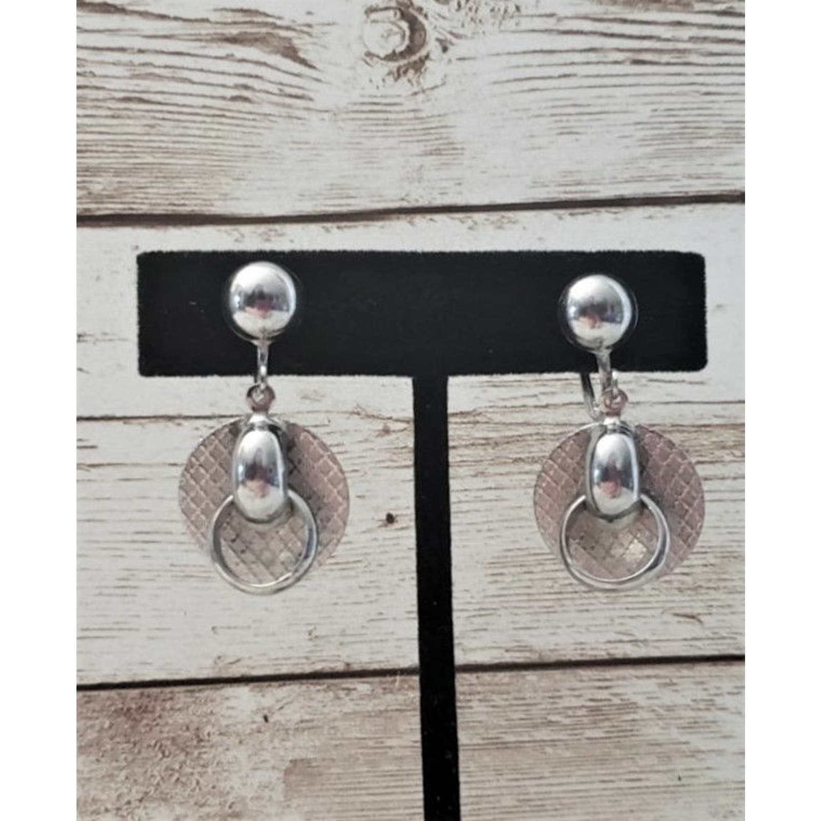Vintage Screw On Earrings 1.5" Unusual Design Dangle Silver Tone Statement