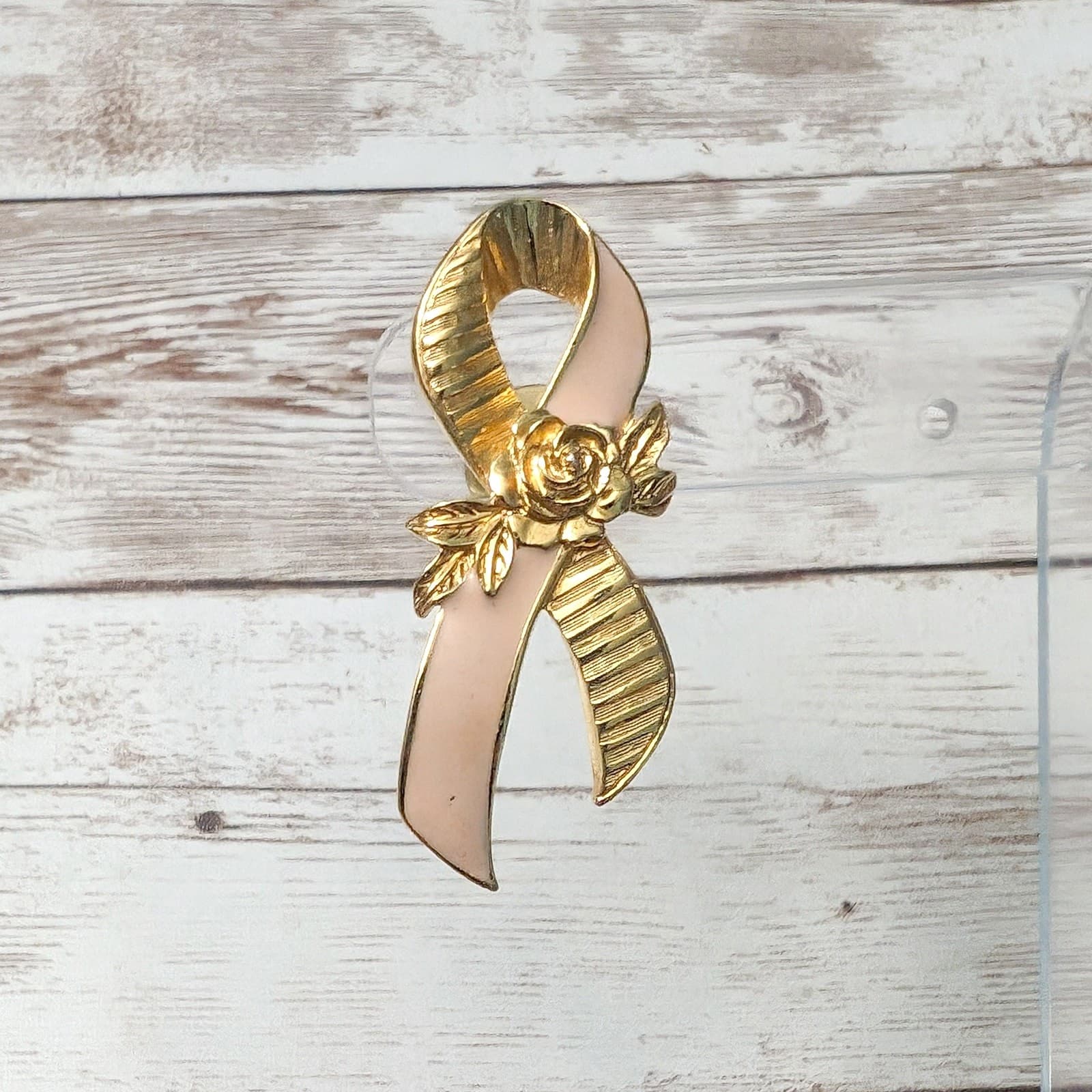 Vintage Avon Brooch / Pin 2" Large Ribbon with Rose