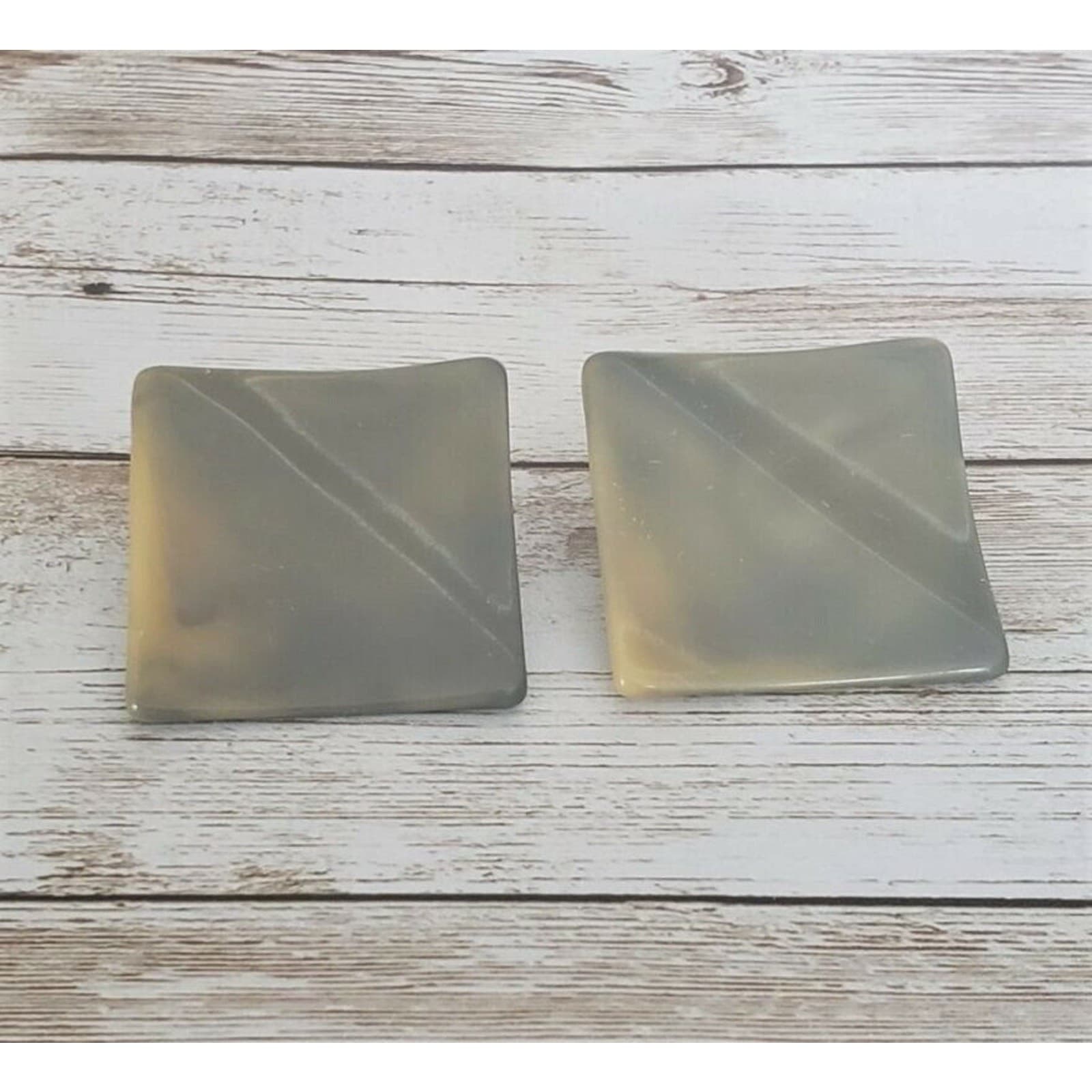 Vintage Clip On Earrings Large Square Yellow & Green Tones - Statement