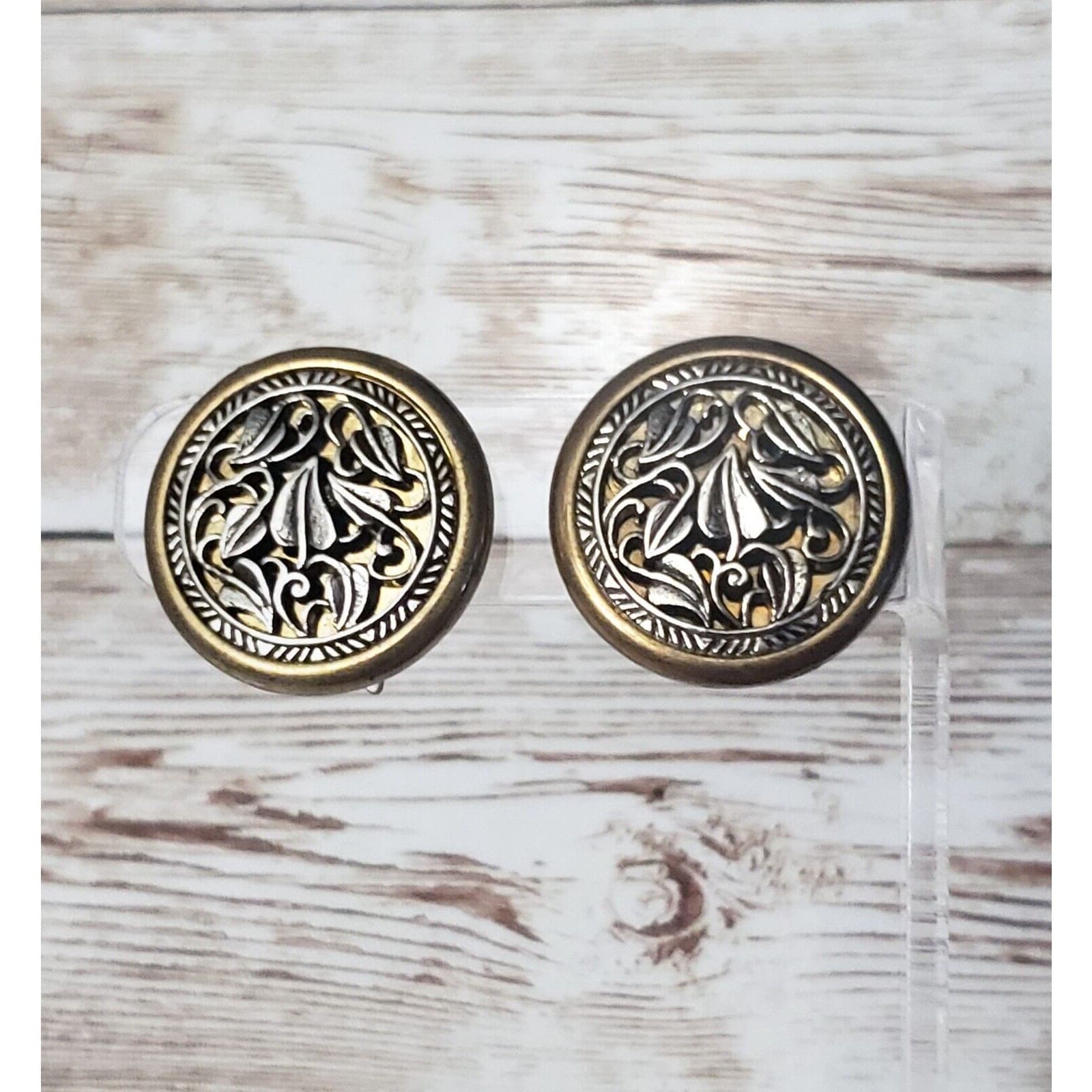 Vintage Clip On Earrings - Ornate Earrings with Leaf Design 7/8"