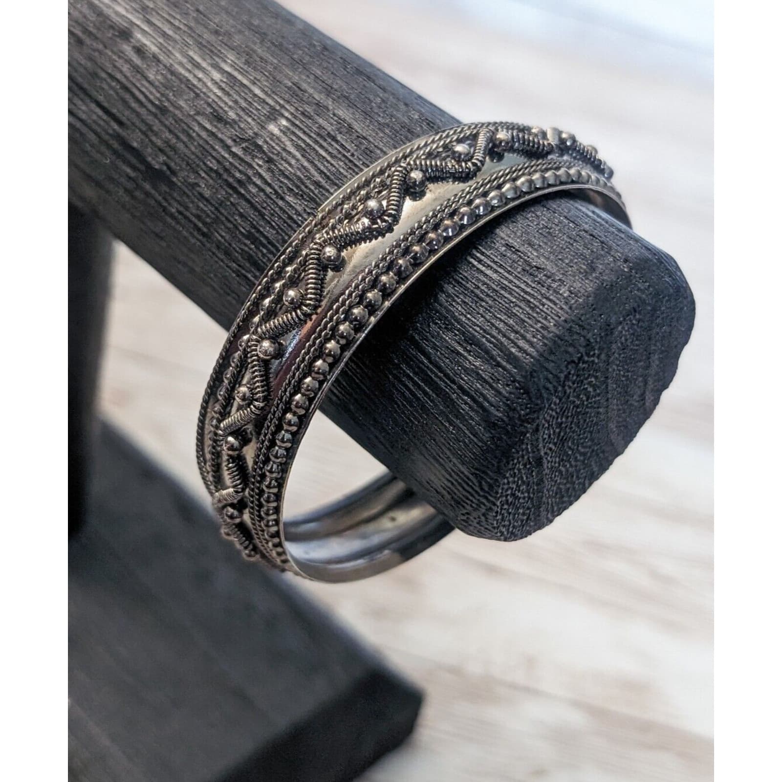 Vintage Bracelet / Bangle - Dark Silver Tone Ornate 7.25"