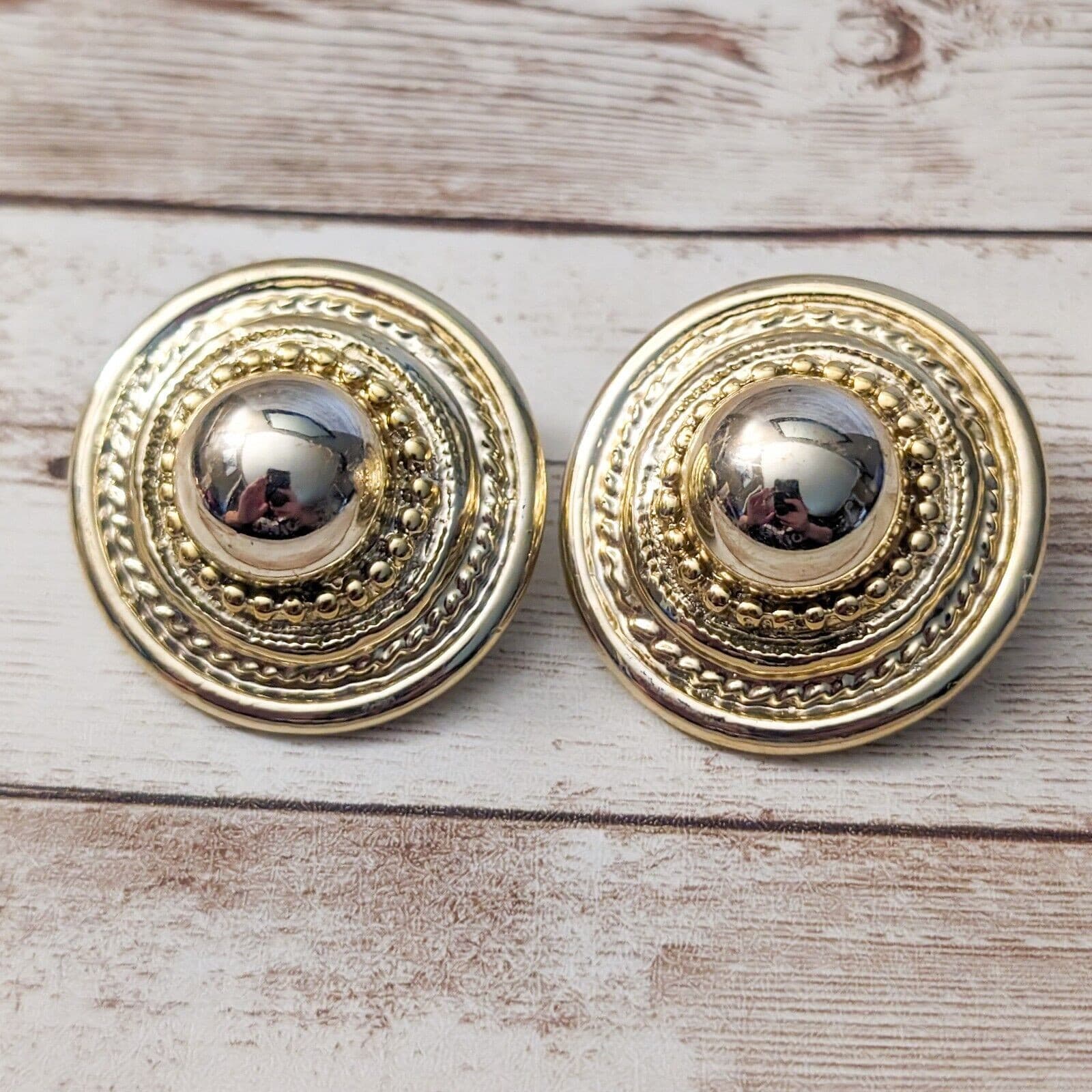 Vintage Clip On Earrings - Statement 3D Gold Tone 1 & 5/8" Large