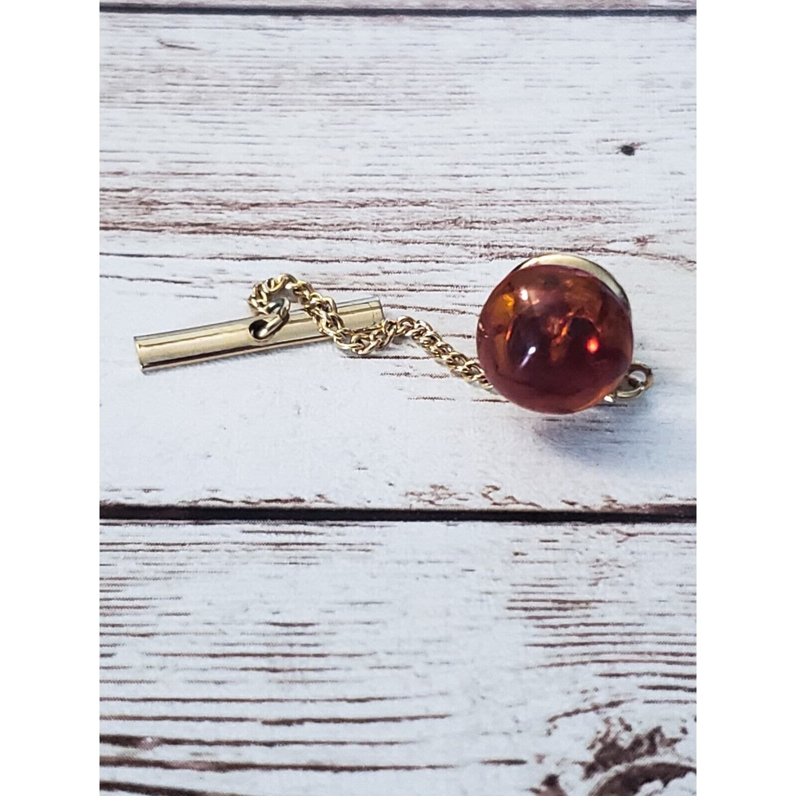 Vintage Tie Tack - Amber Tone Ball