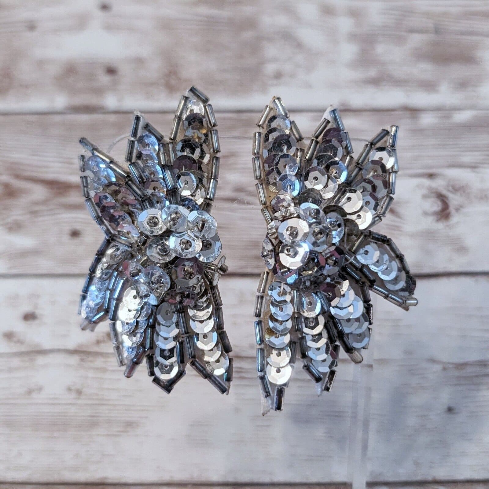 Vintage Clip On Earrings - Extra Large with Sequins
