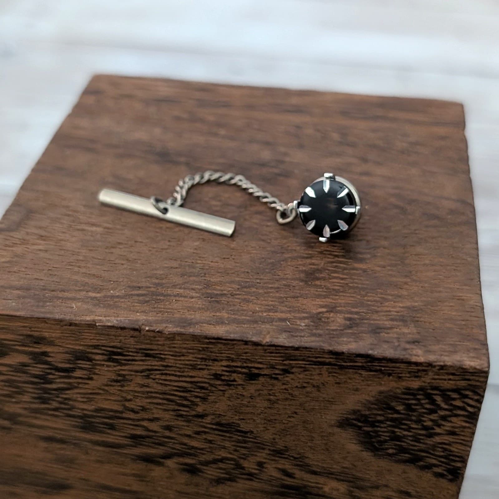 Vintage Tie Tack / Tie Pin Silver Tone & Black