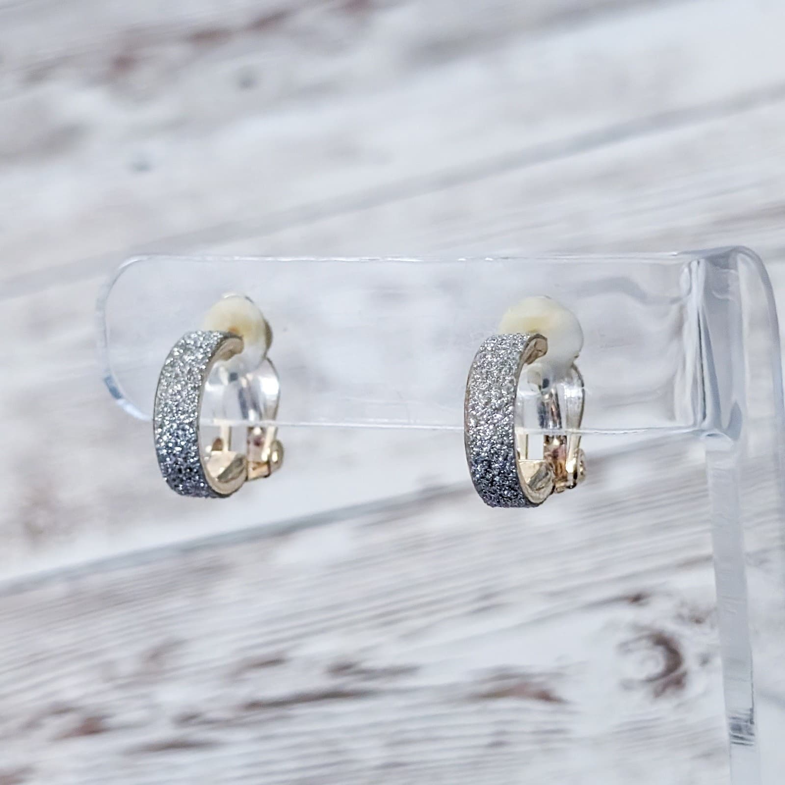 Vintage Clip On Earrings 5/8" Sparkly Hoops