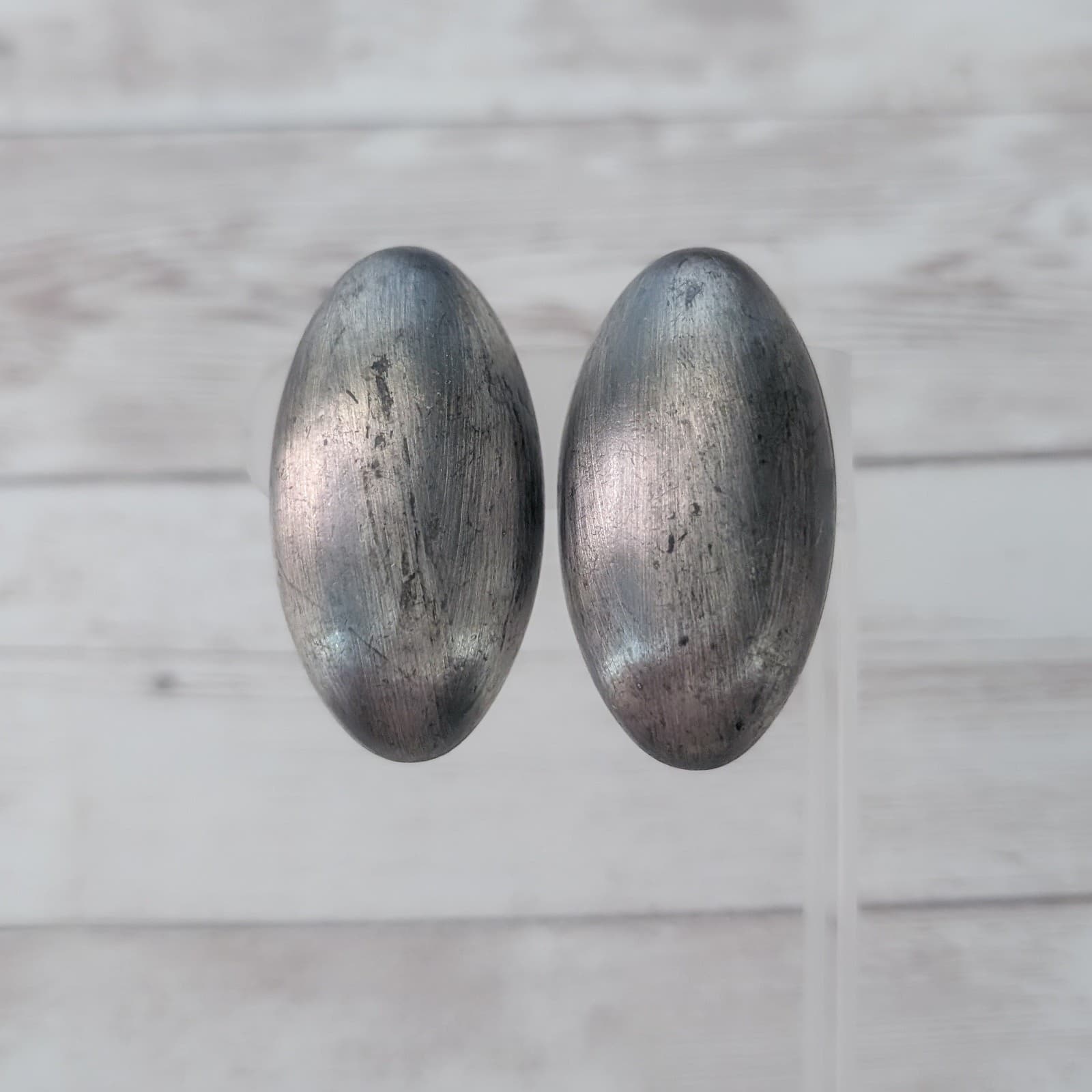 Vintage Clip On Earrings Extra Large Chunky Gray 3D Statement - Some Marks
