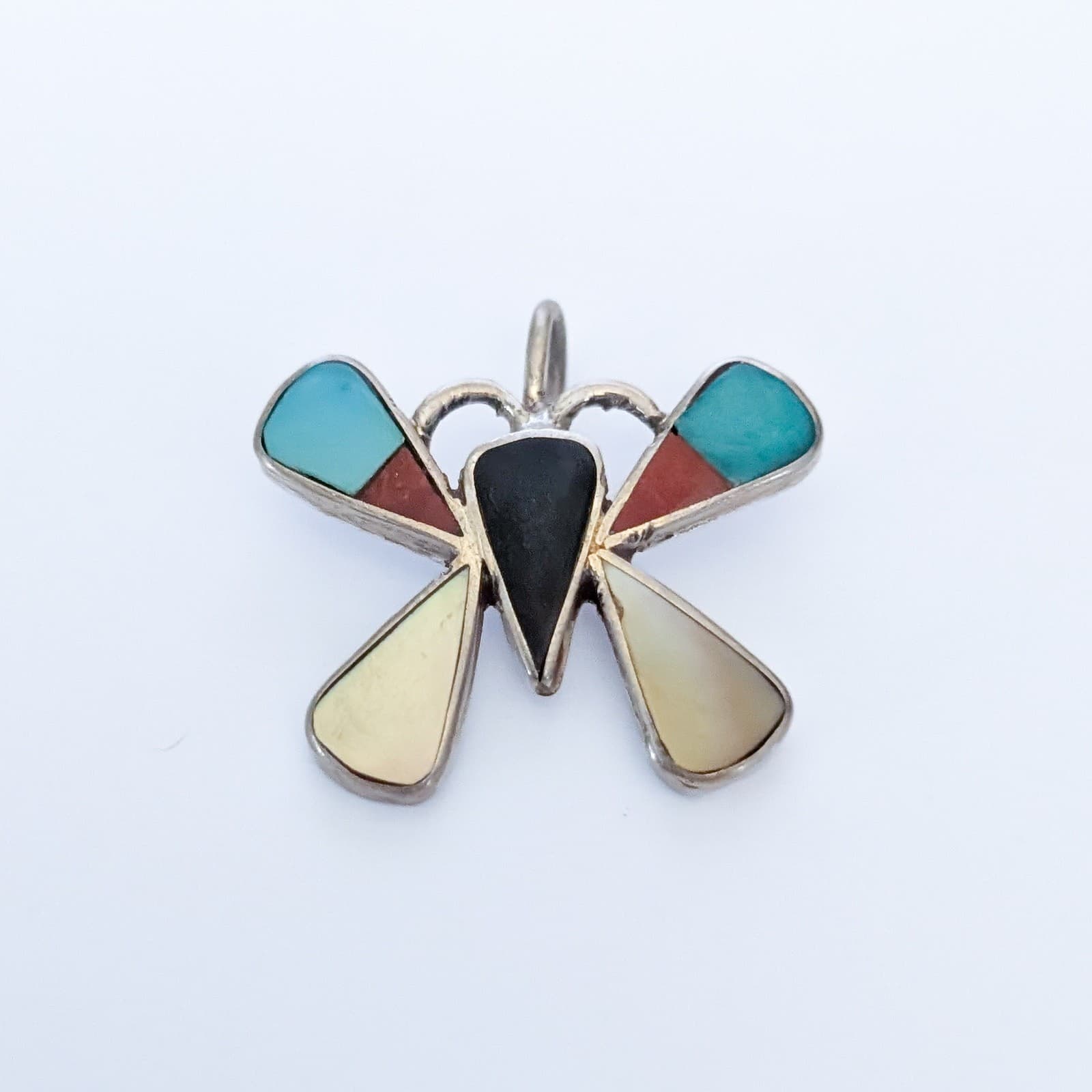 Vintage Zuni Style Inlayed Butterfly Pendant 0.75"