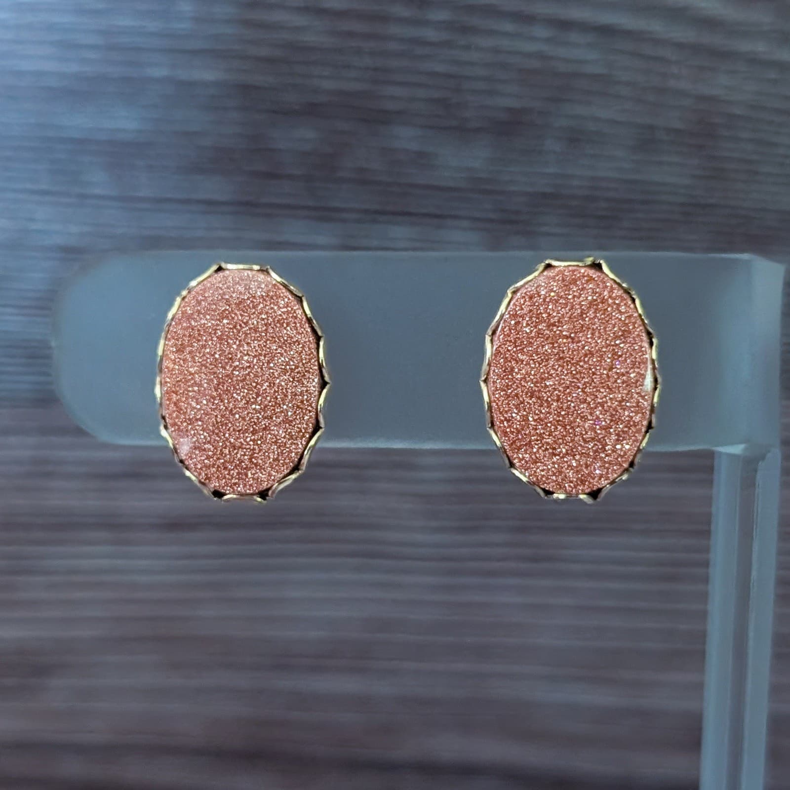 Vintage Screw On Earrings Burnt Orange Glittery Oval Shape 0.75"