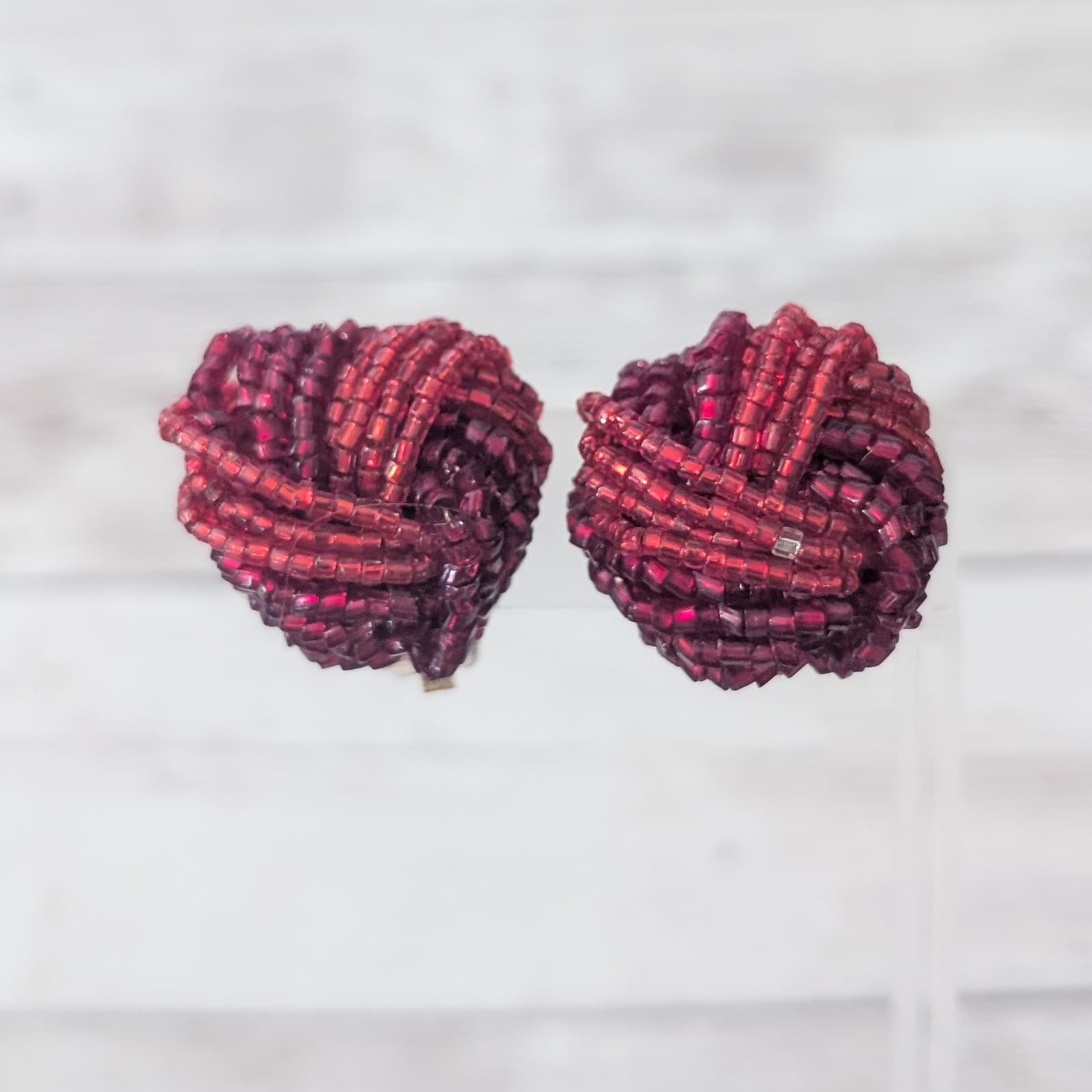 Vintage Clip On Earrings Red Seed Bead Large Statement
