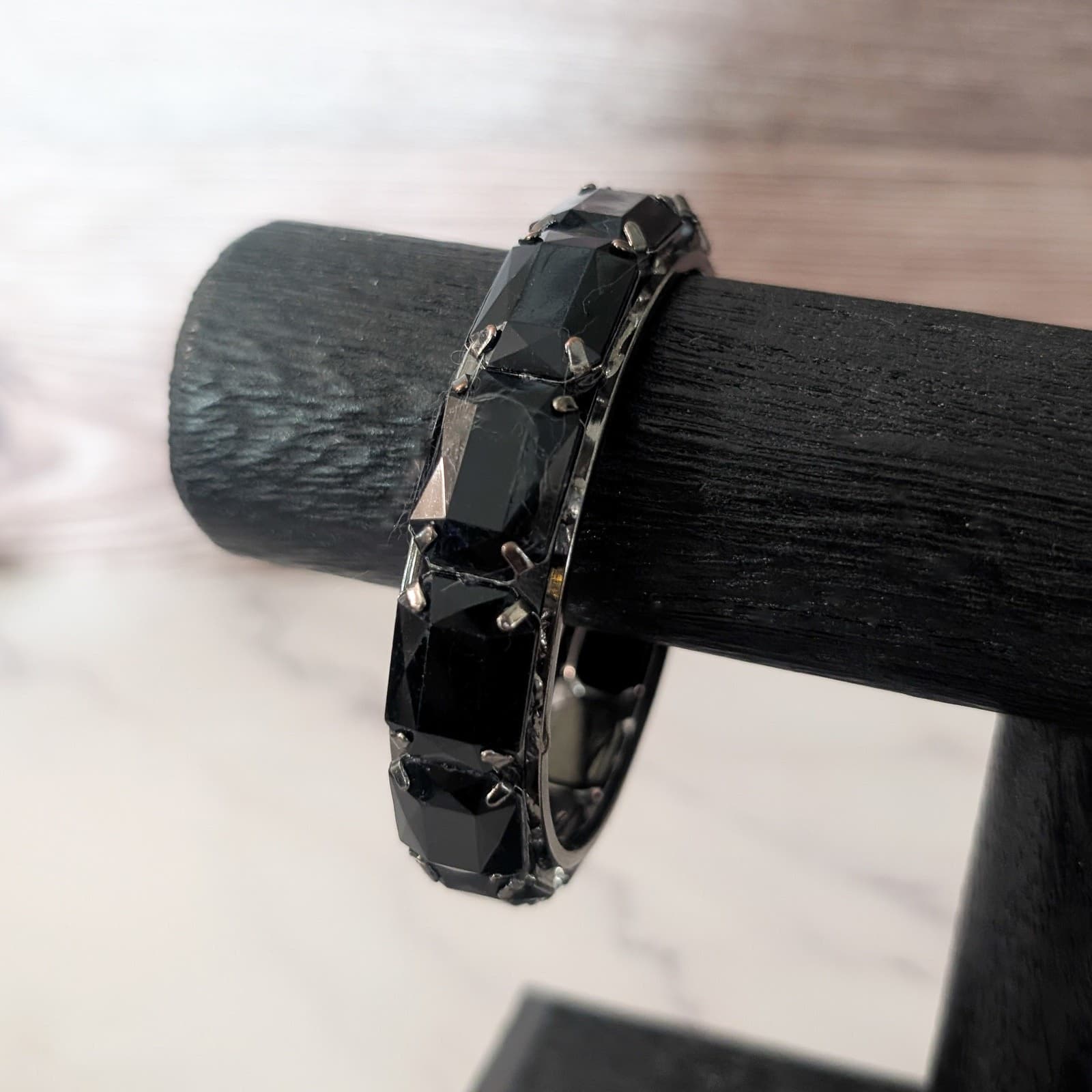 Vintage Bracelet / Bangle - Black Faceted Gems