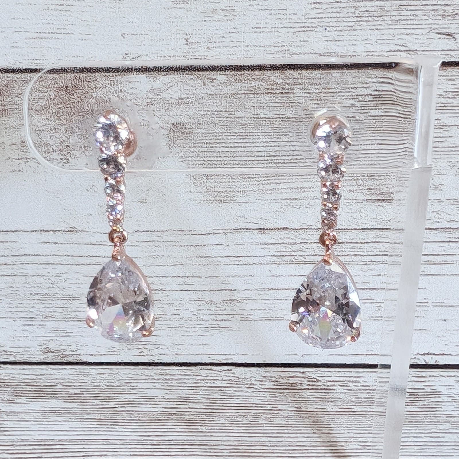 Dangle Earrings For Pierced Ears - Rose Gold Tone & Clear Gems