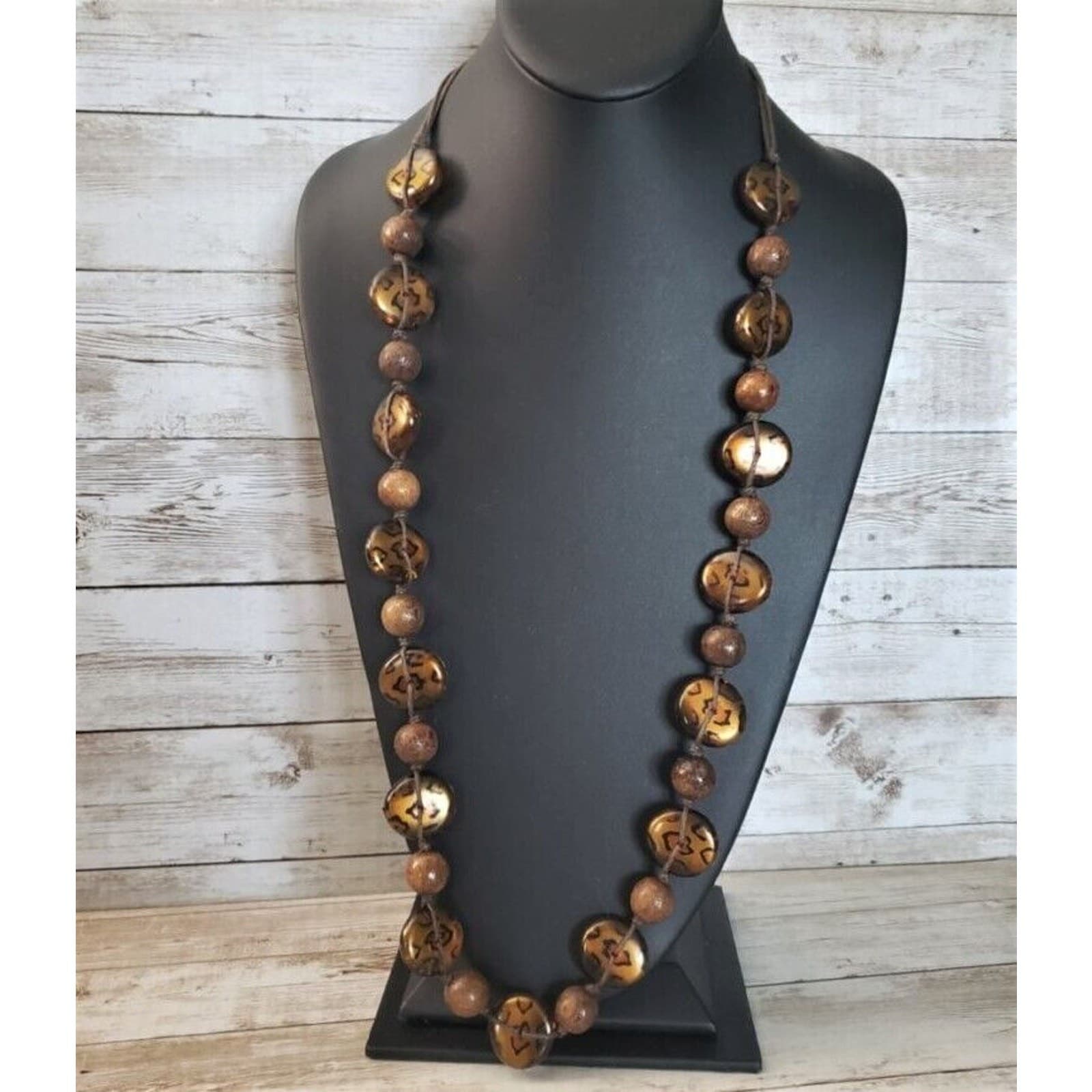 Vintage Necklace - Long Stunning Brown & Animal Print Statement Necklace