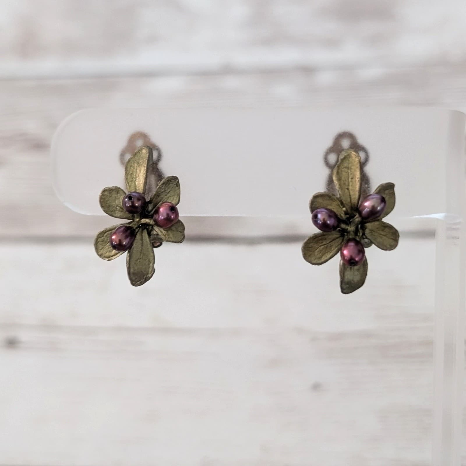 Vintage Clip On Earrings Leafy Purple-ish Barberry