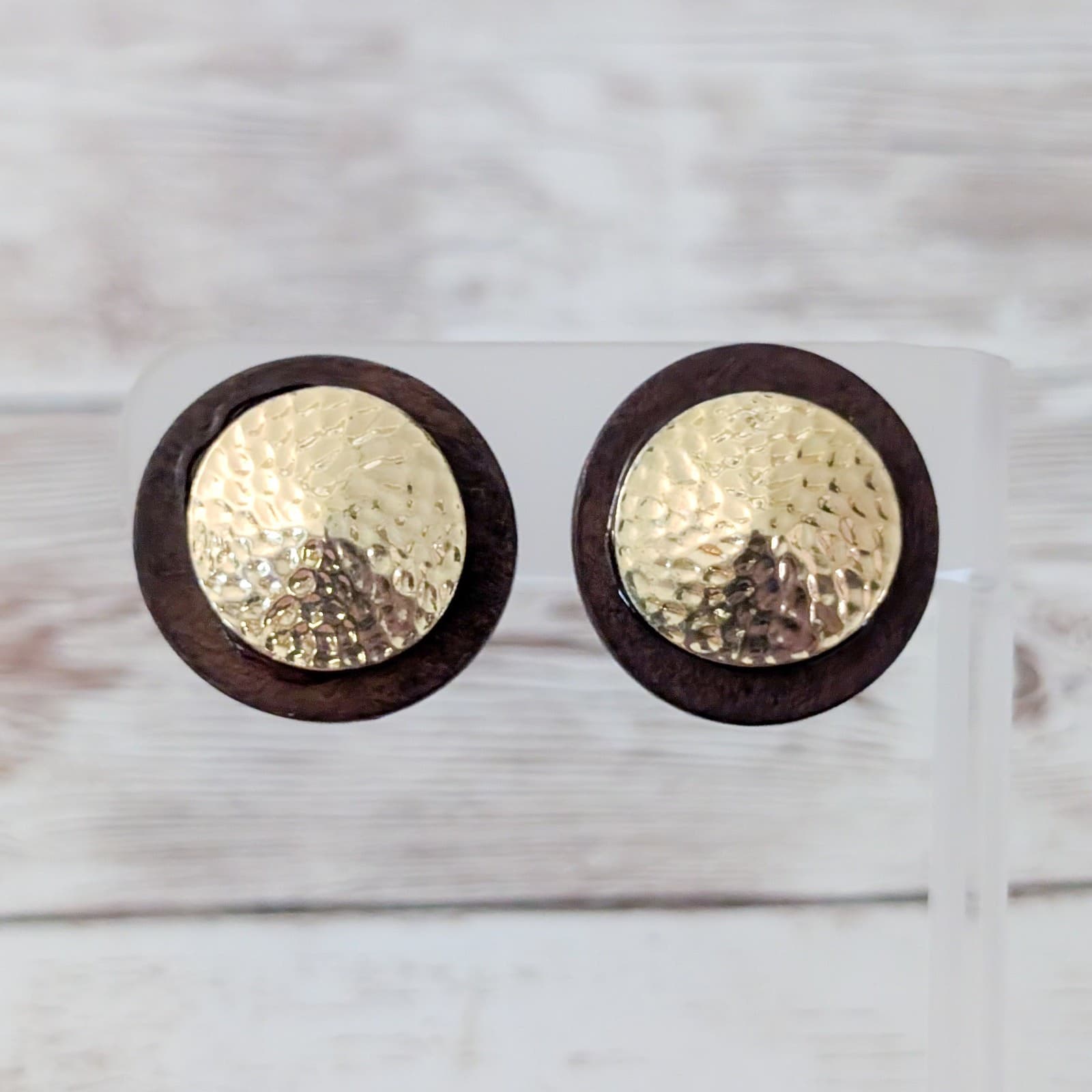 Vintage Clip On Earrings Unusual Brown & Gold Tone Statement