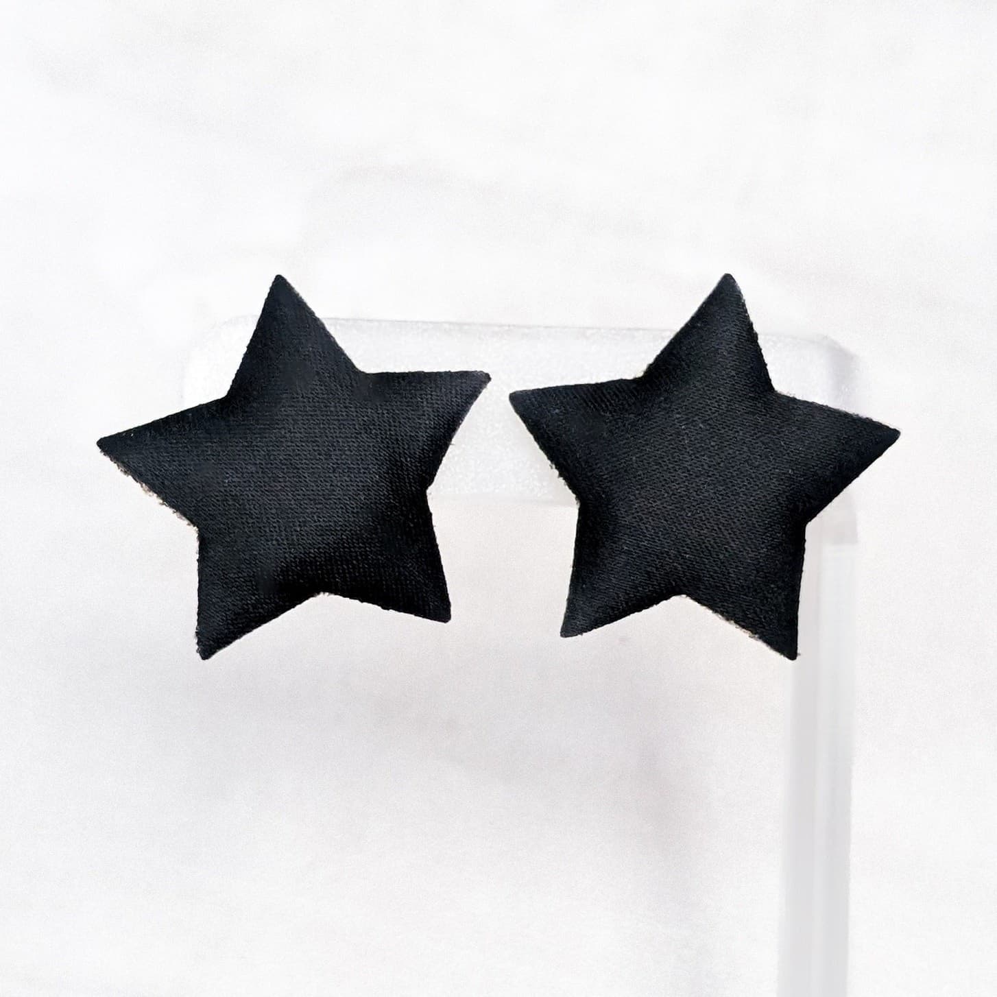Vintage Clip On Earrings 1.25" Black Fabric Star Statement Gothic Whimsical