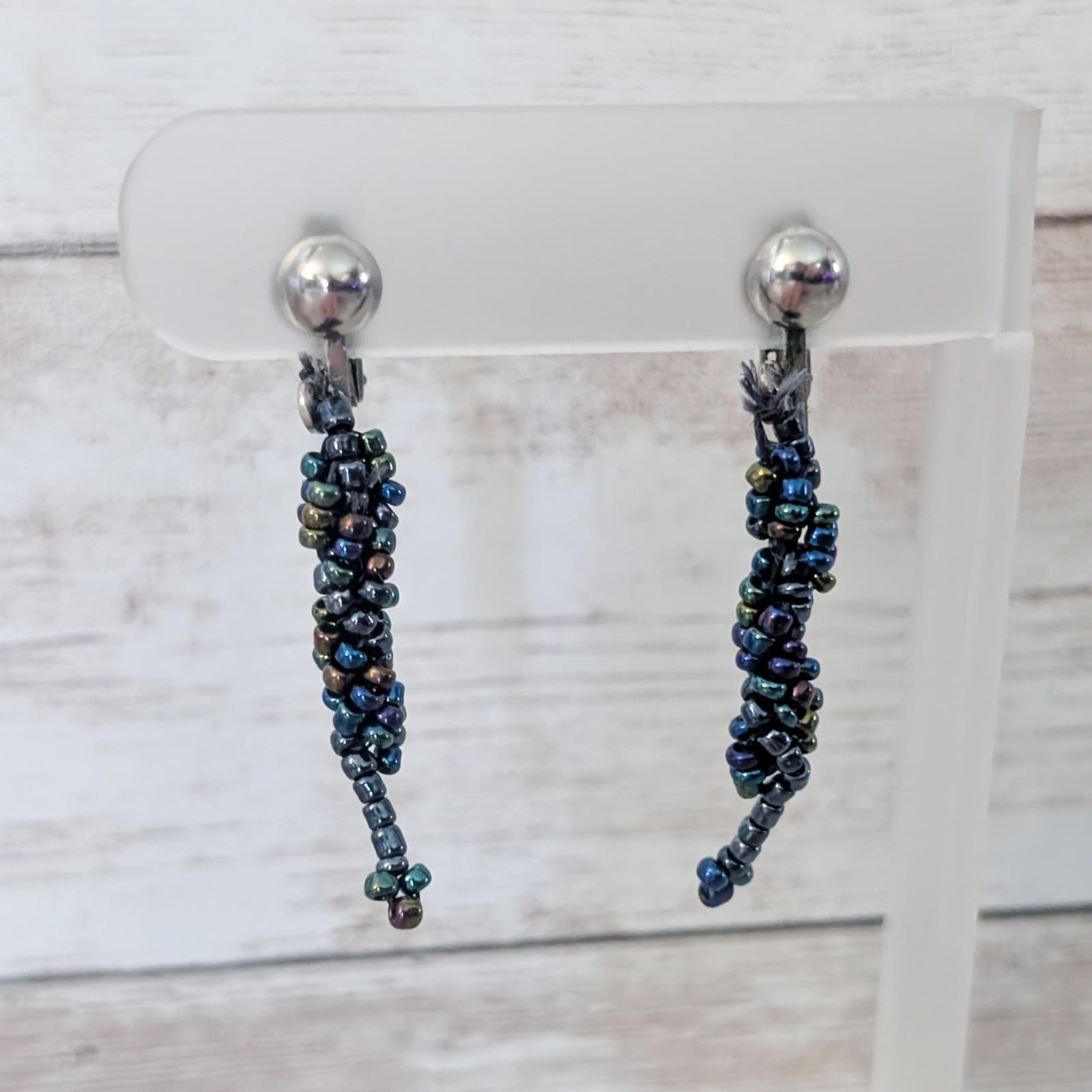 Vintage Clip On Earrings Dark Multi Colored Dangle