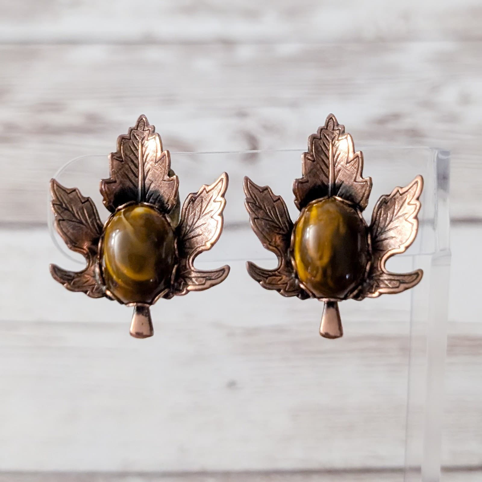 Vintage Clip On Earrings Statement Leaf Large