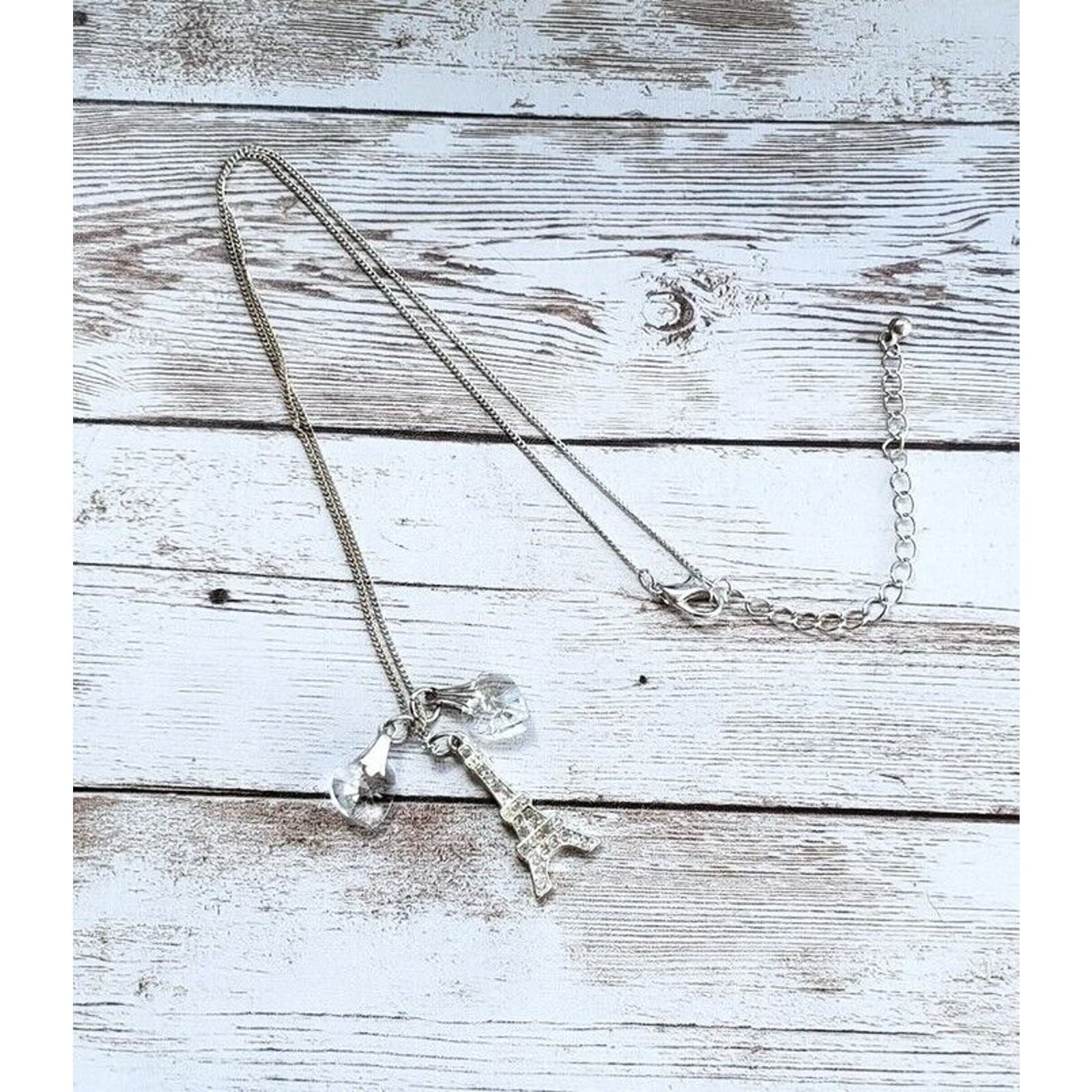 Eiffel Tower Paris Theme Necklace Silver Tone