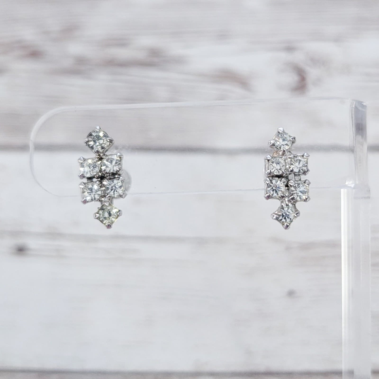 Vintage Screw Back Earrings Stylish Clear Gems