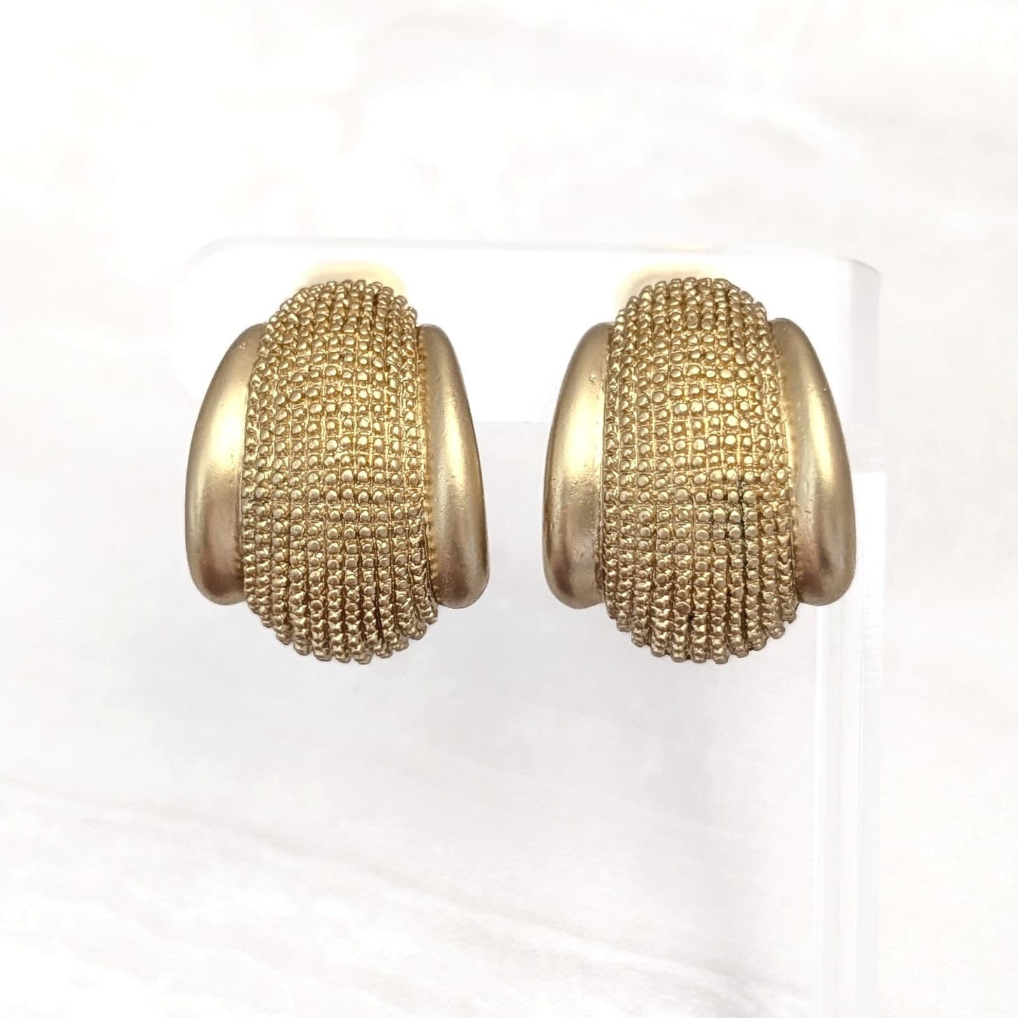 Vintage Clip On Earrings Chunky Statement Glam Large Statement Gold Tone 1.25"