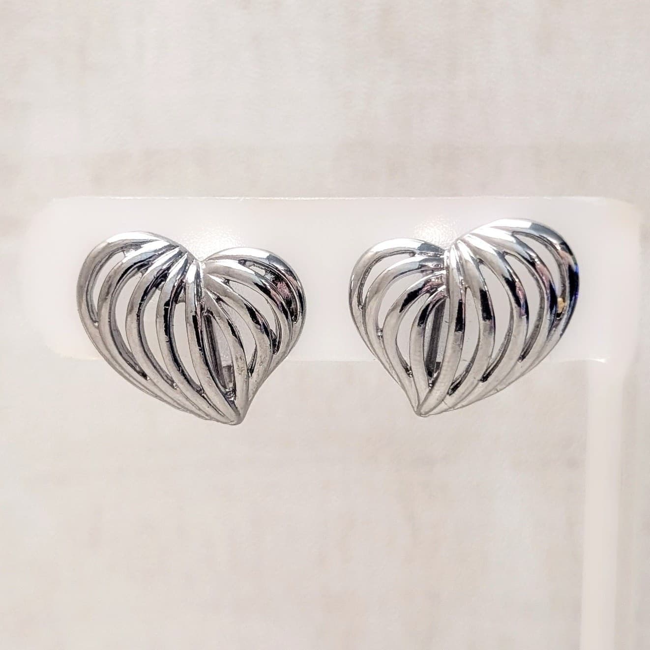 Vintage Clip On Earrings Unusual Heart Shape Statement - Valentines Love Theme