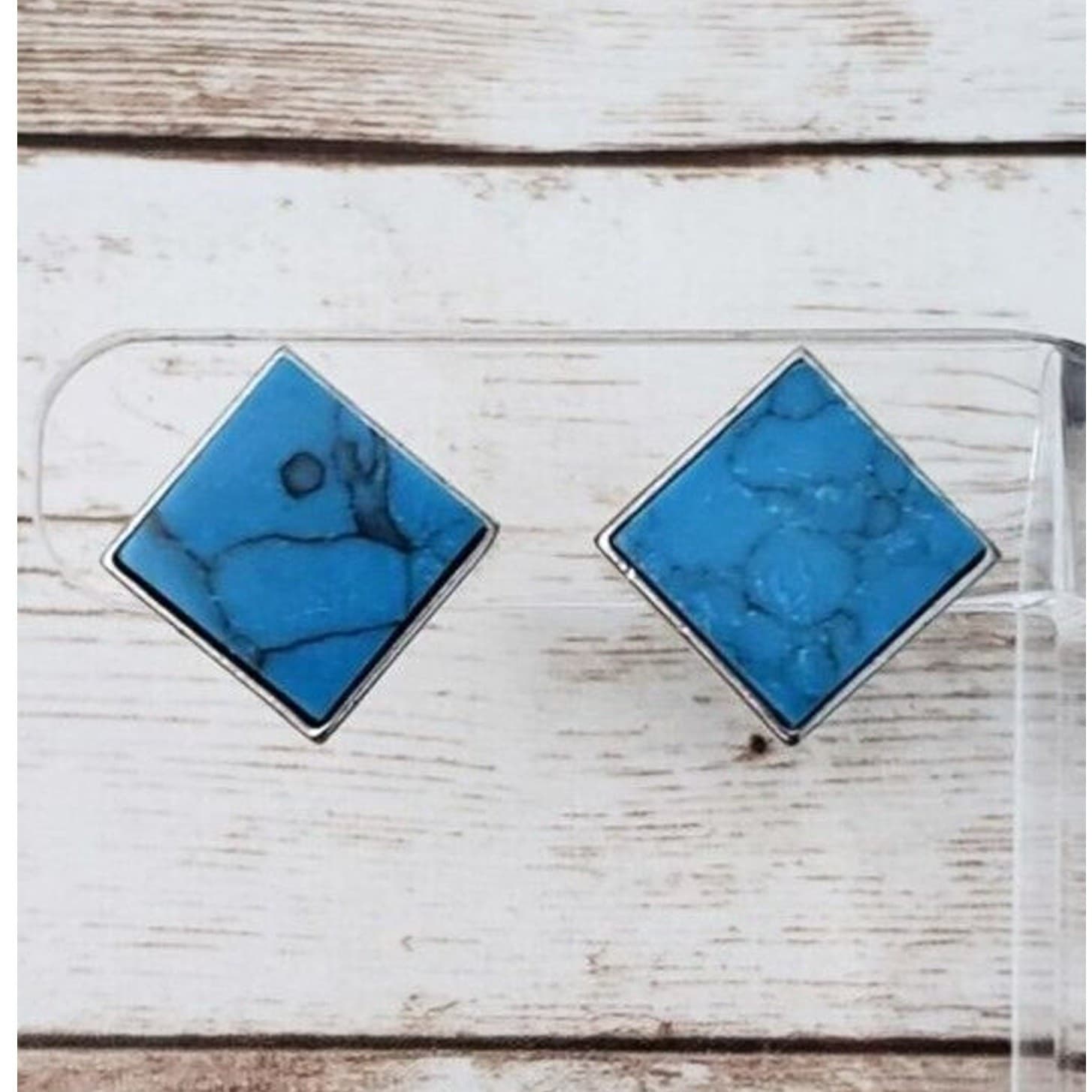 Vintage Clip On Earrings Blue Tone with Stone Like Design