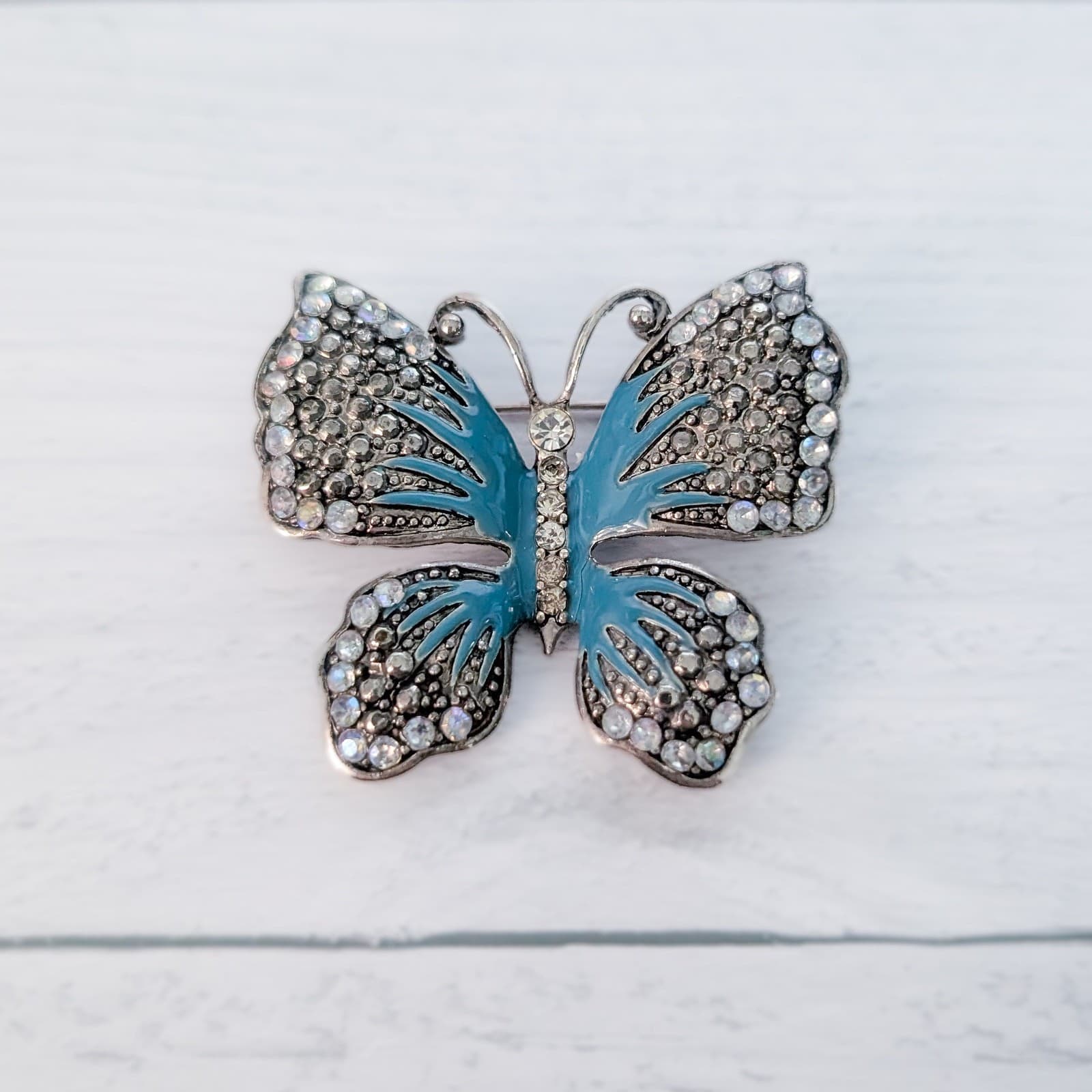 Vintage Brooch / Vintage Pin 1.75" Large Butterfly with Blue Enamel