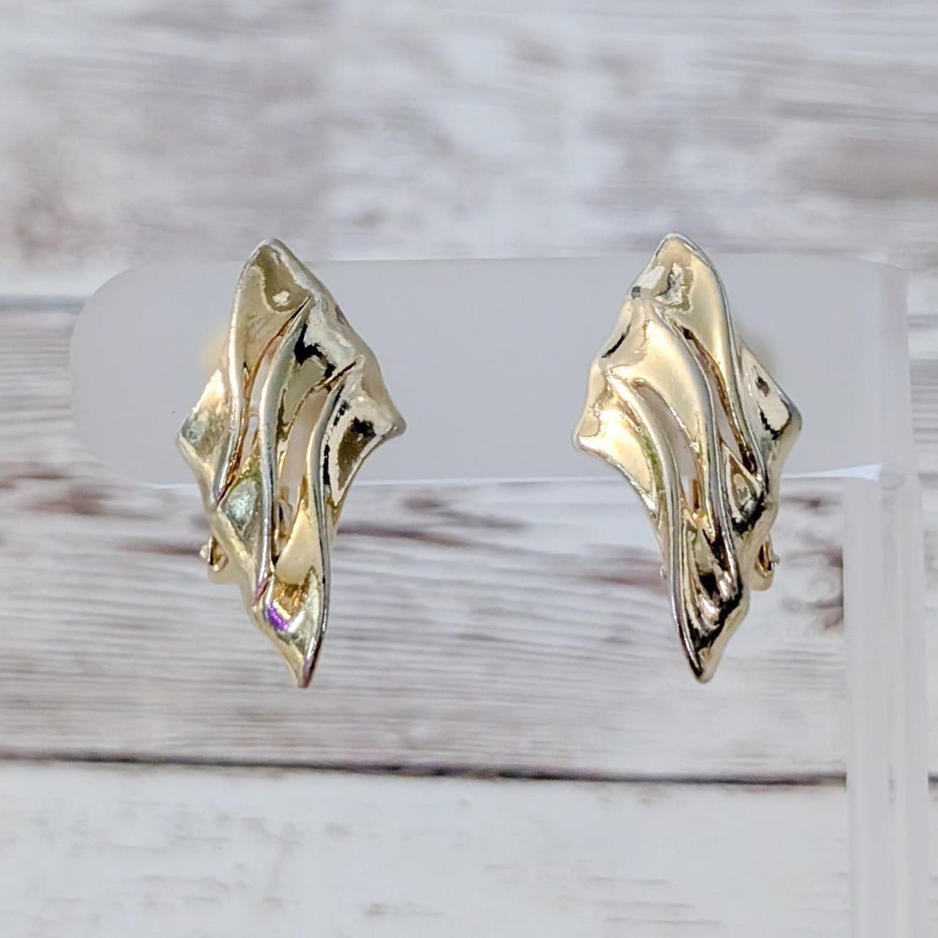 Vintage Clip On Earrings - Large Gold Tone Stylish Design 1.25" Statement Glam