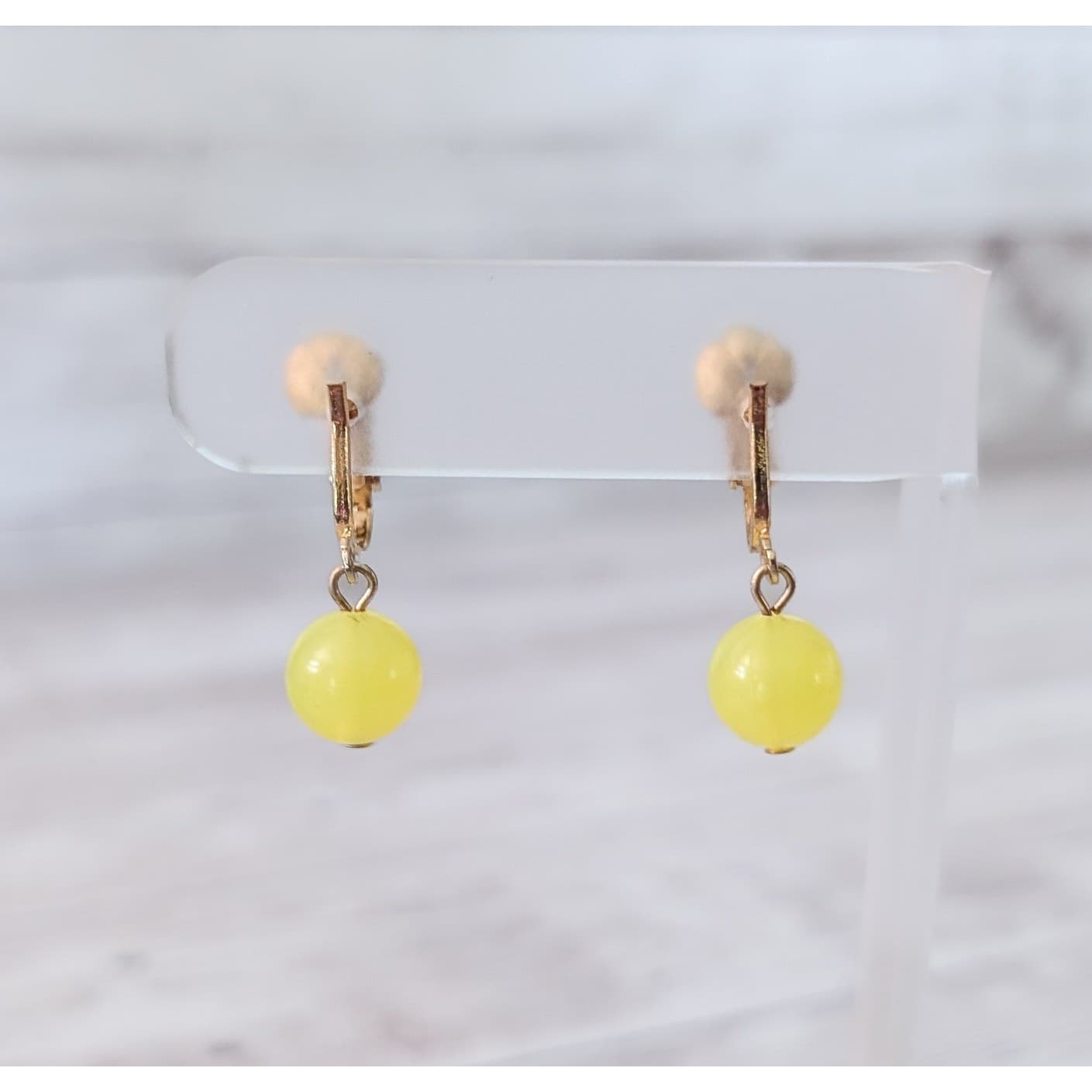 Vintage Clip On Earrings Yellow Ball Dangle Retro