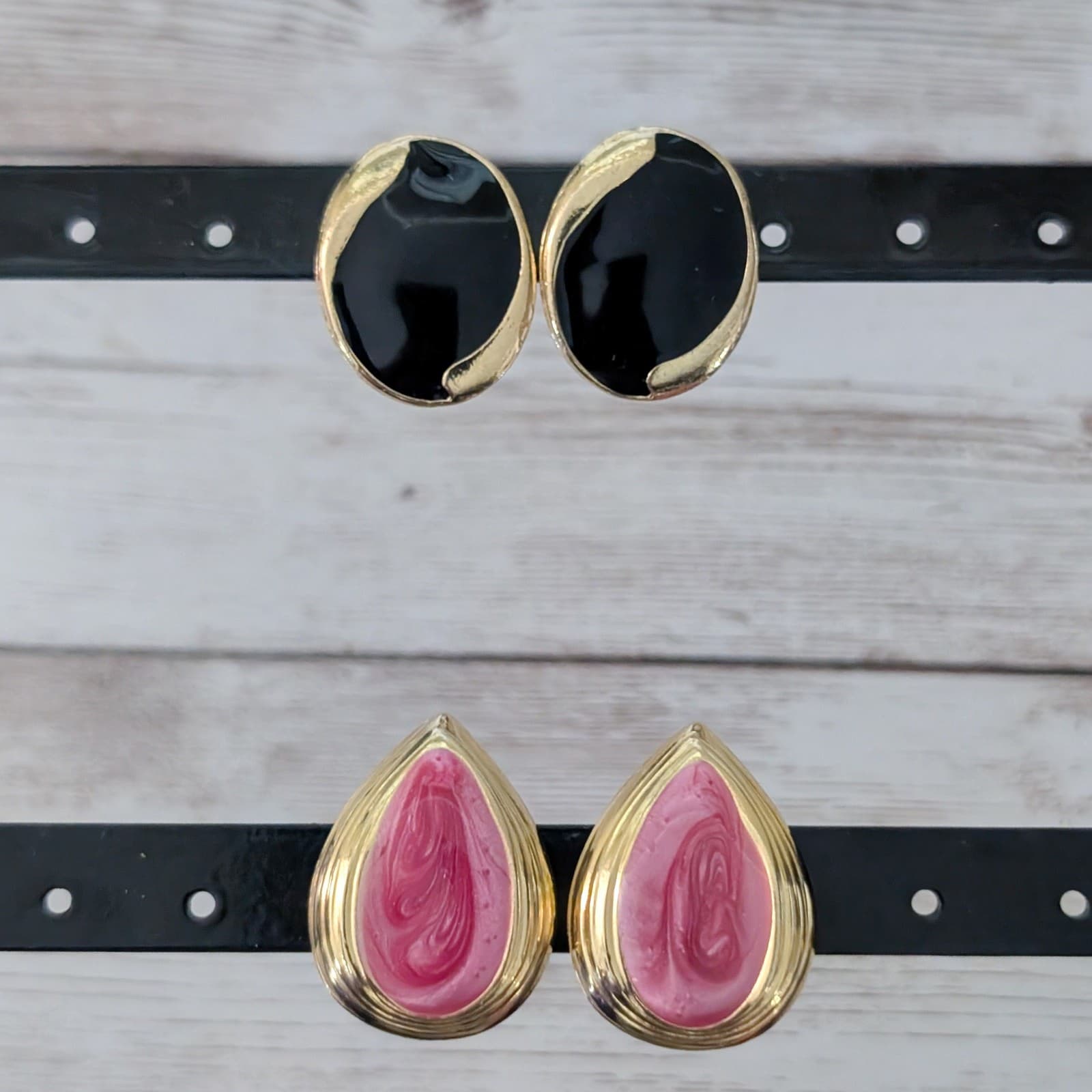 Vintage Clip On Earrings Bundle of 2 Pairs of Earrings Black & Red