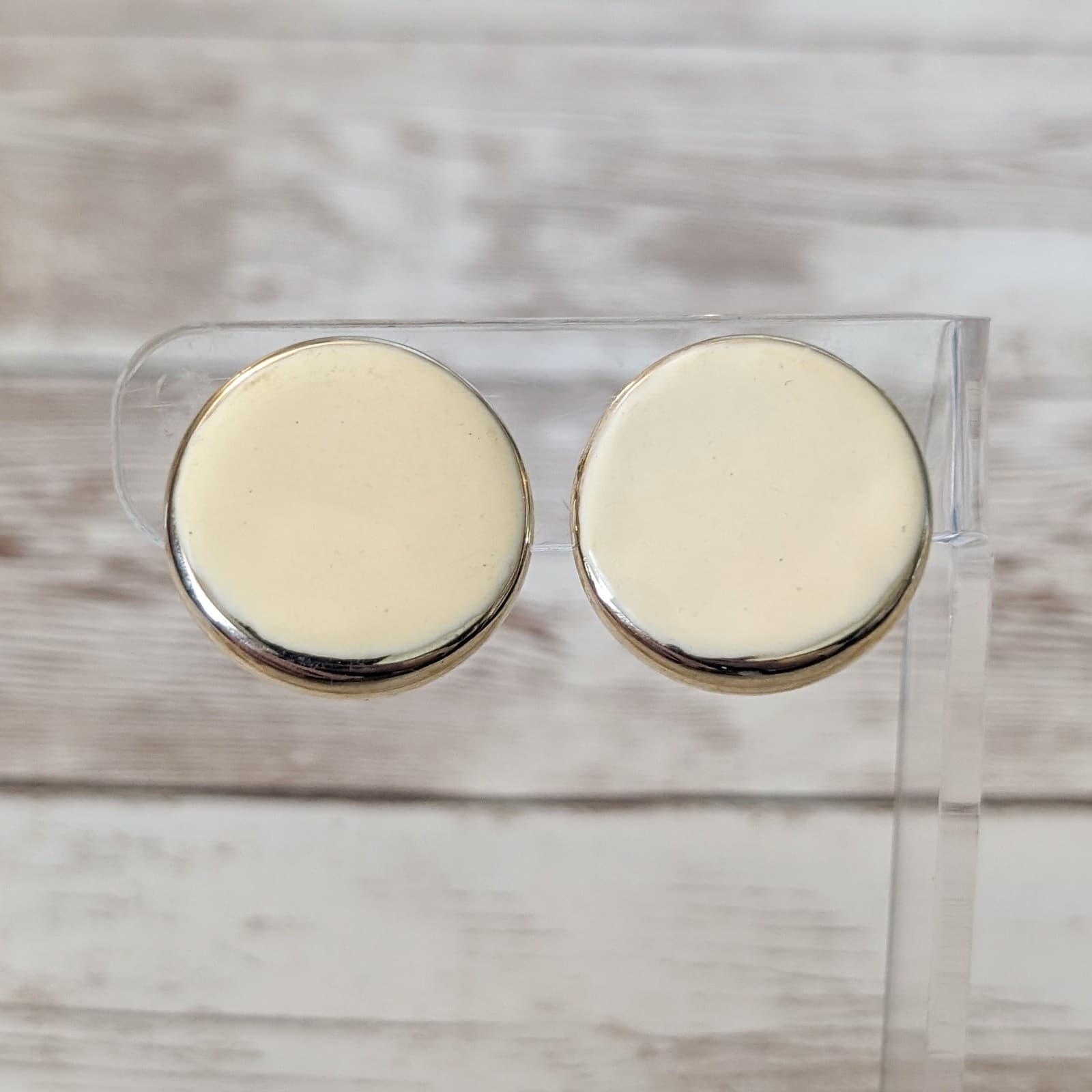Vintage Clip On Earrings Slanted Design Cream & Gold Tone