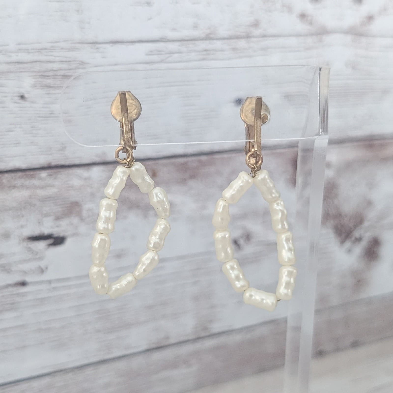 Vintage Clip On Earrings Cream Dangle