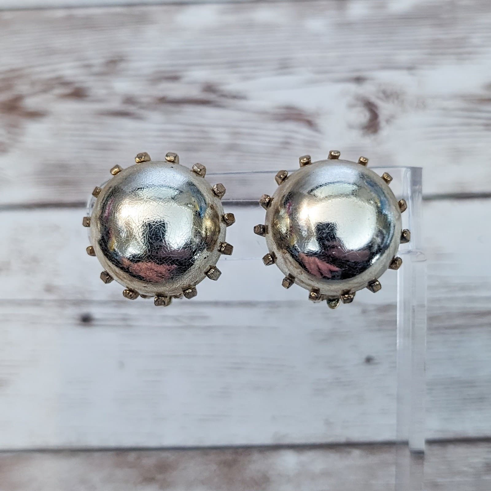 Vintage Clip On Earrings - Gold Tone Domed 3D 1"