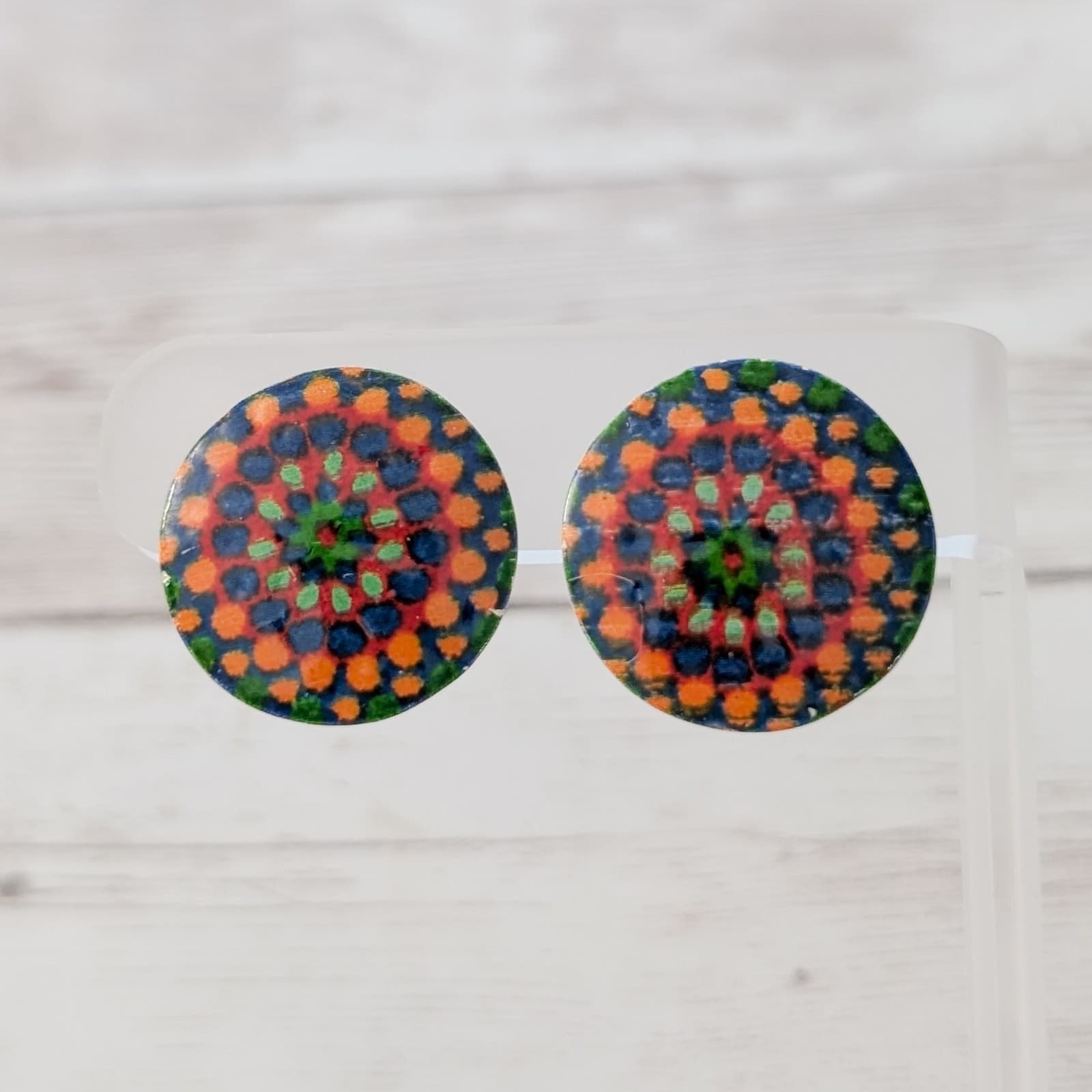 Vintage Clip On Earrings Unusual with Dot Pattern 7/8"
