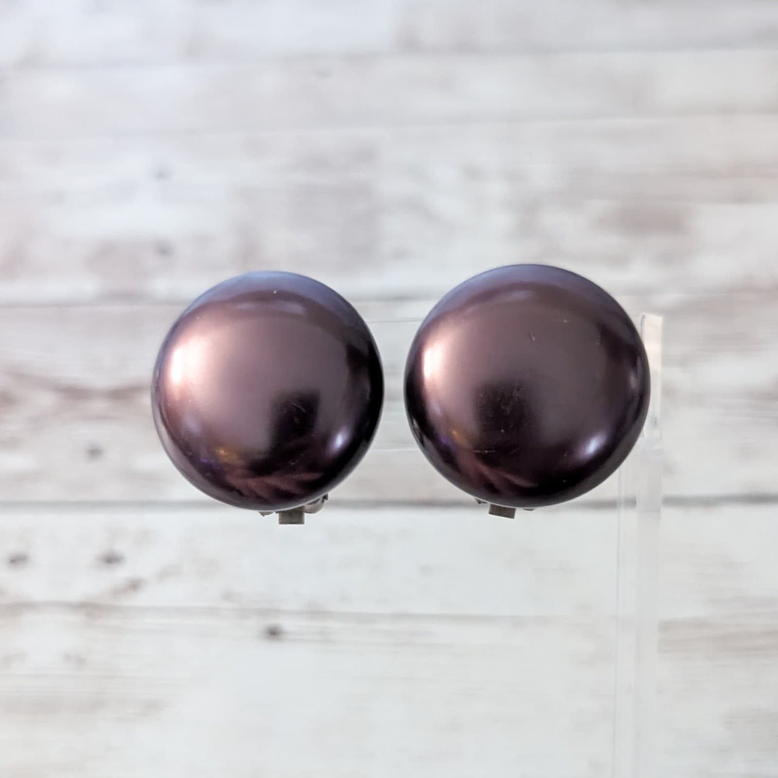 Vintage Clip On Earrings Large Metallic Brown Statement Retro