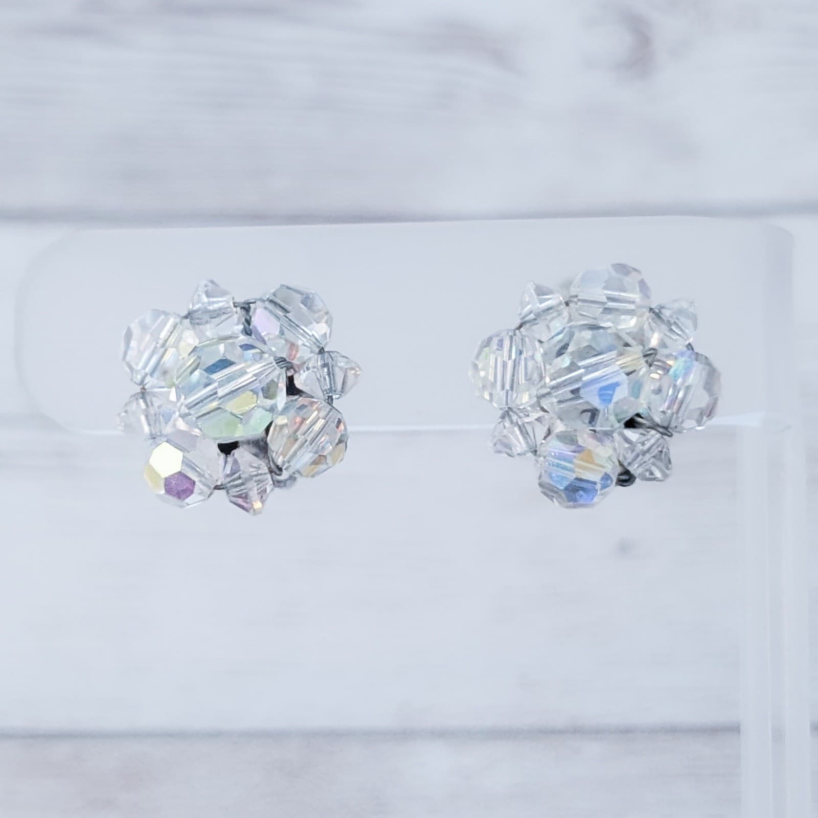 Vintage Clip On Earrings Just Over 5/8" Cluster Style Iridescent