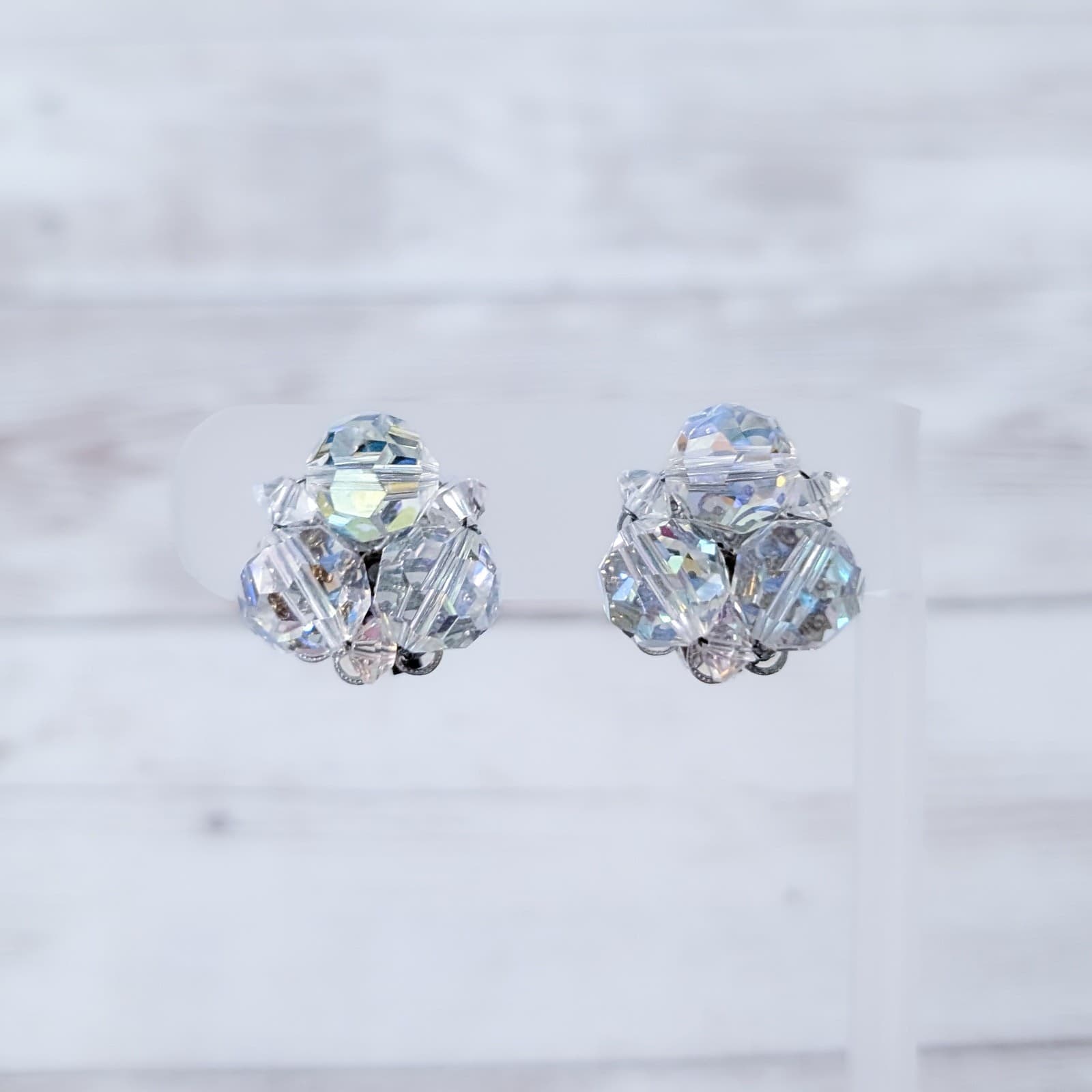 Vintage Clip On Earrings 3/4" Iridescent