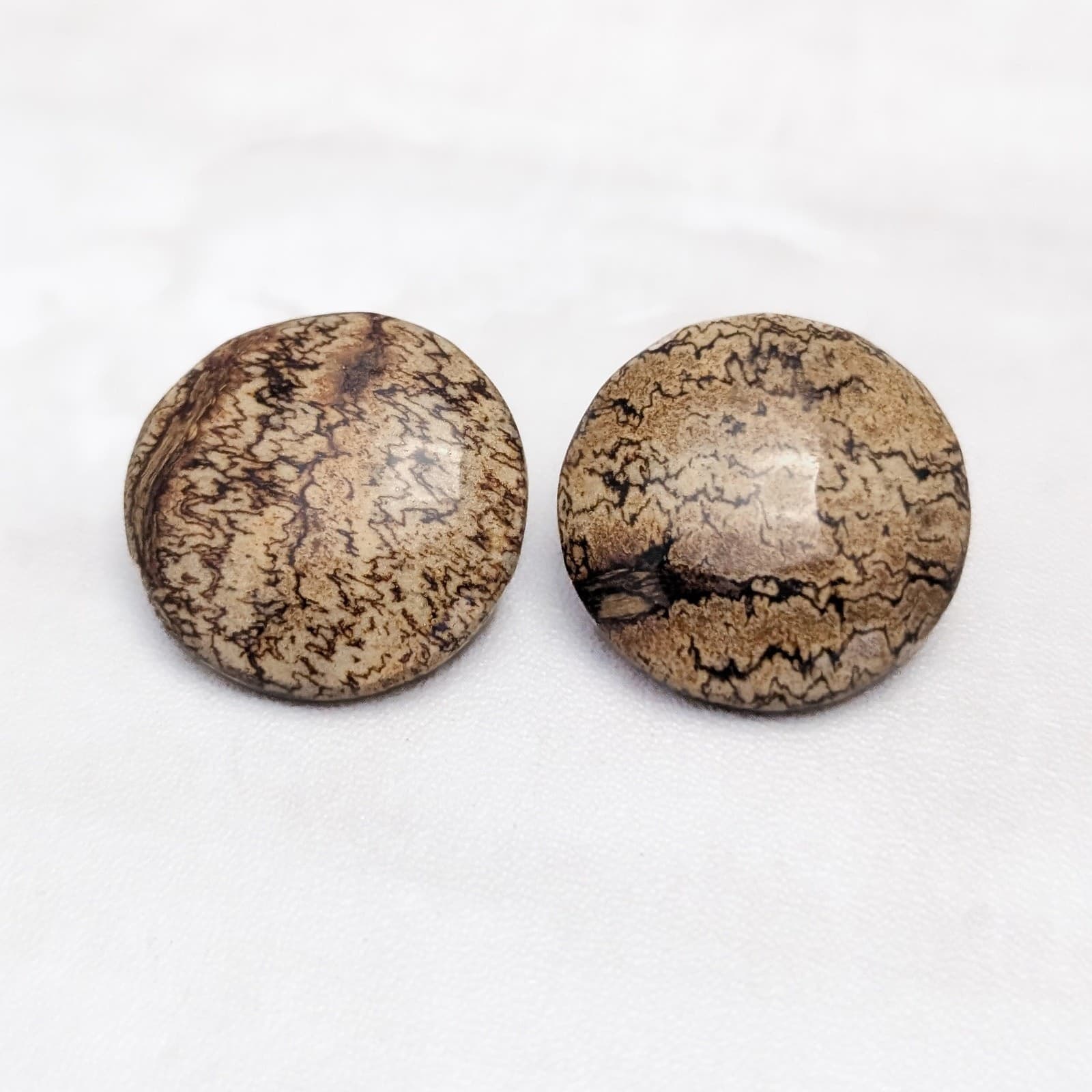 Vintage Clip On Earrings Large Brown and Tan Circle Granite Design Statement