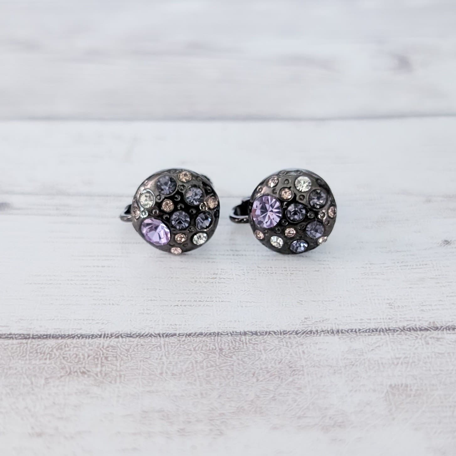 Vintage Clip On Earrings - Pretty Dark Tones with Gems - 0.5"