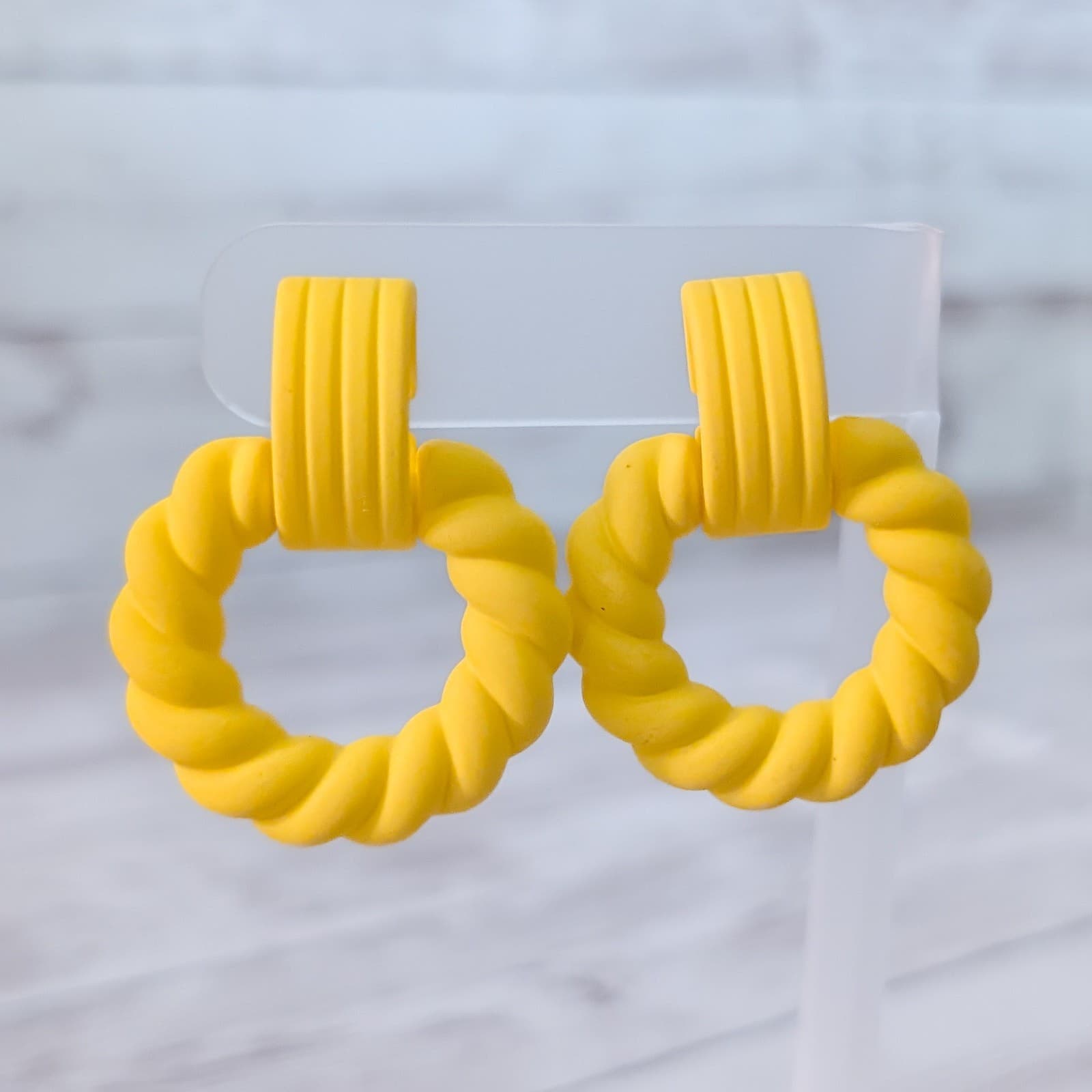 Vintage Clip On Earrings Statement Retro Yellow Large - Stud Conversion