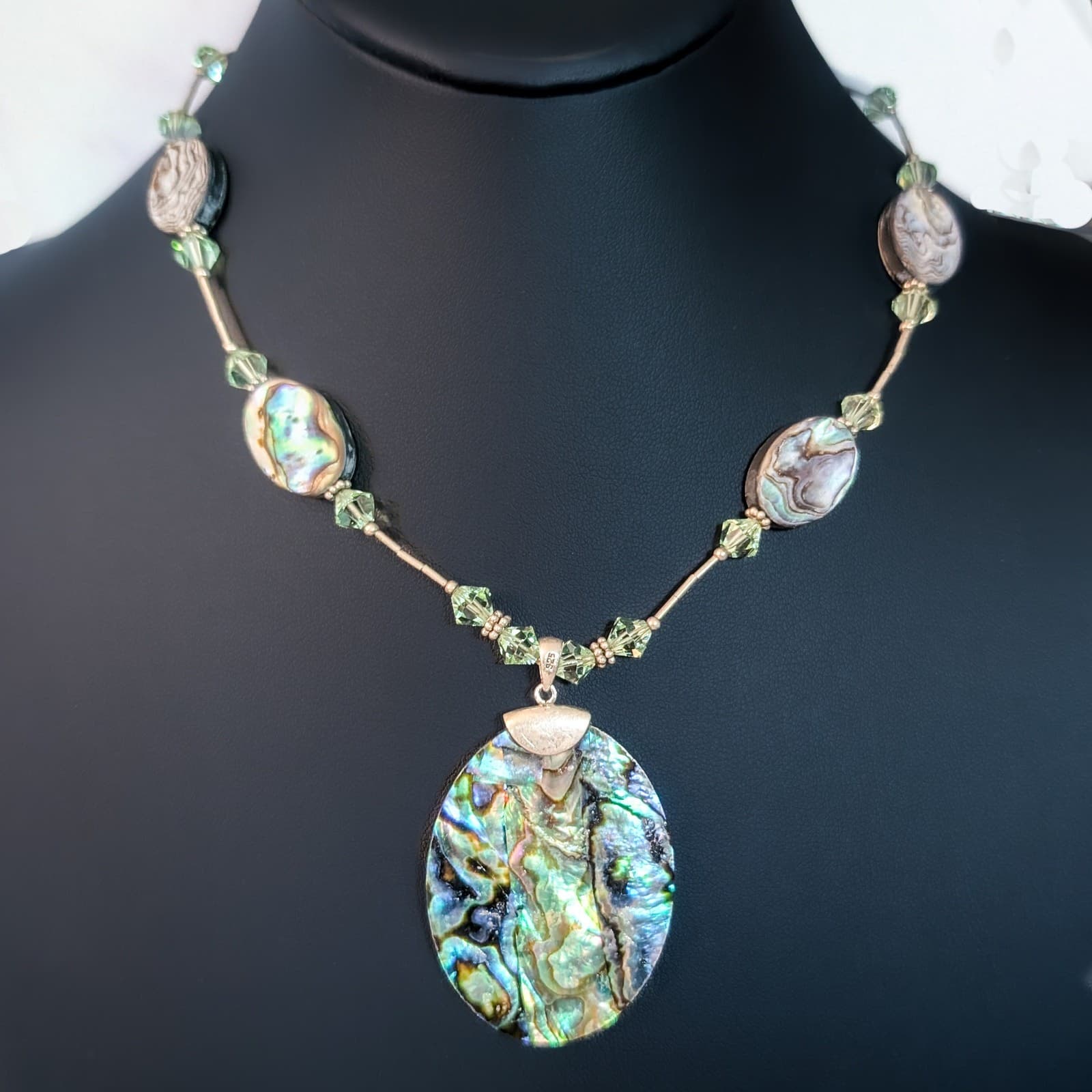 Stunning Statement Abalone & 925 Sterling Silver Pendant Necklace