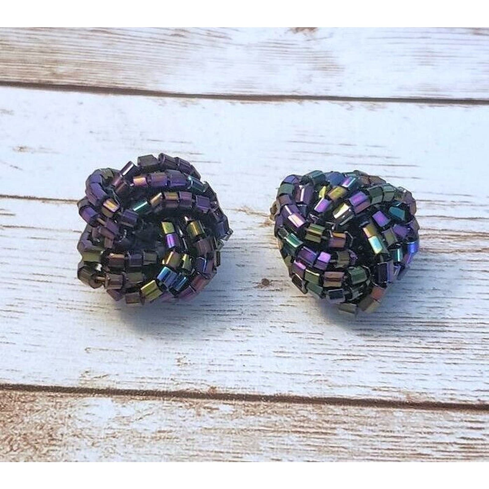 Vintage Clip On Earrings - Dark Multi Colored Knot Style - 0.75"