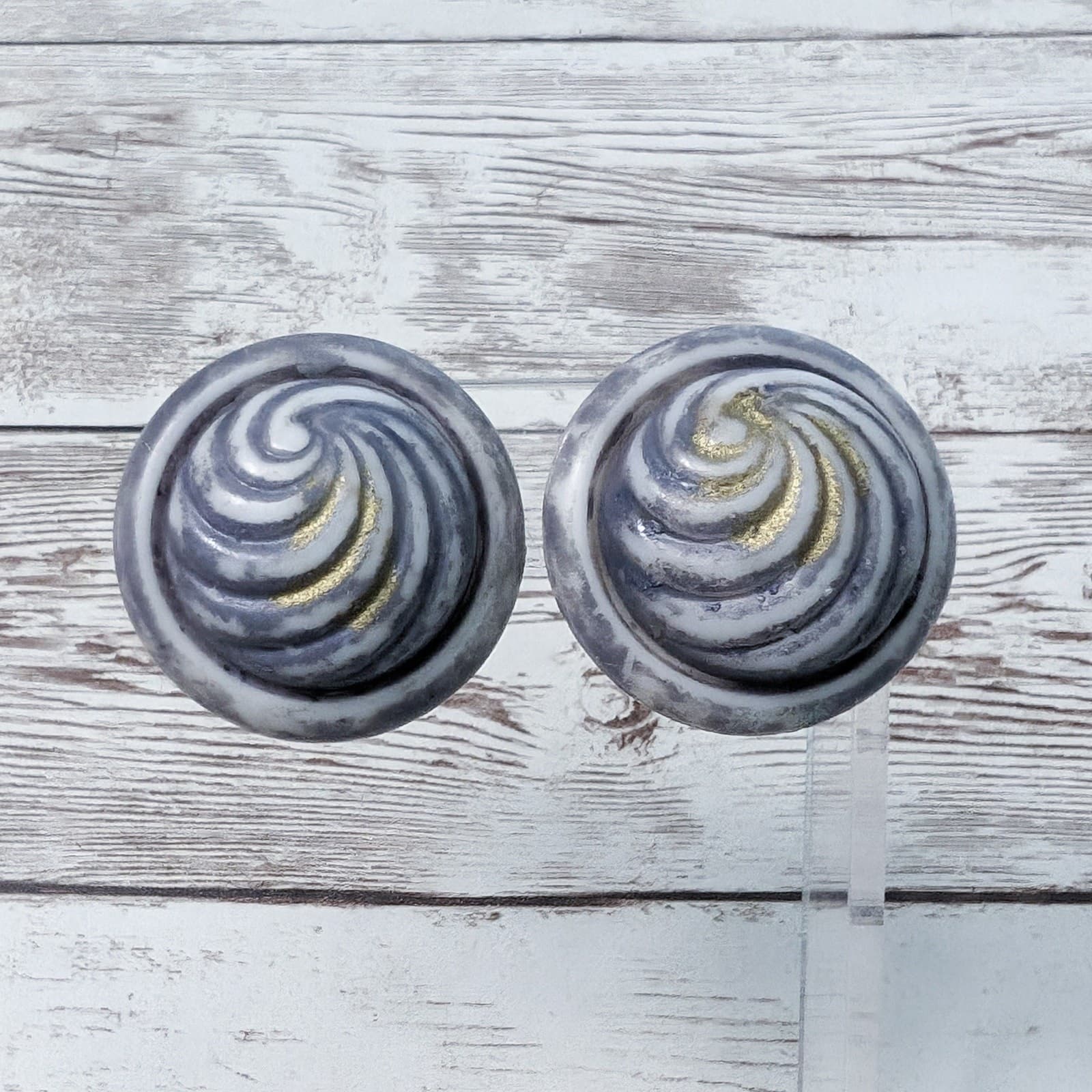 Vintage Clip On Earrings Unusual Domed Swirl Design 1.25"