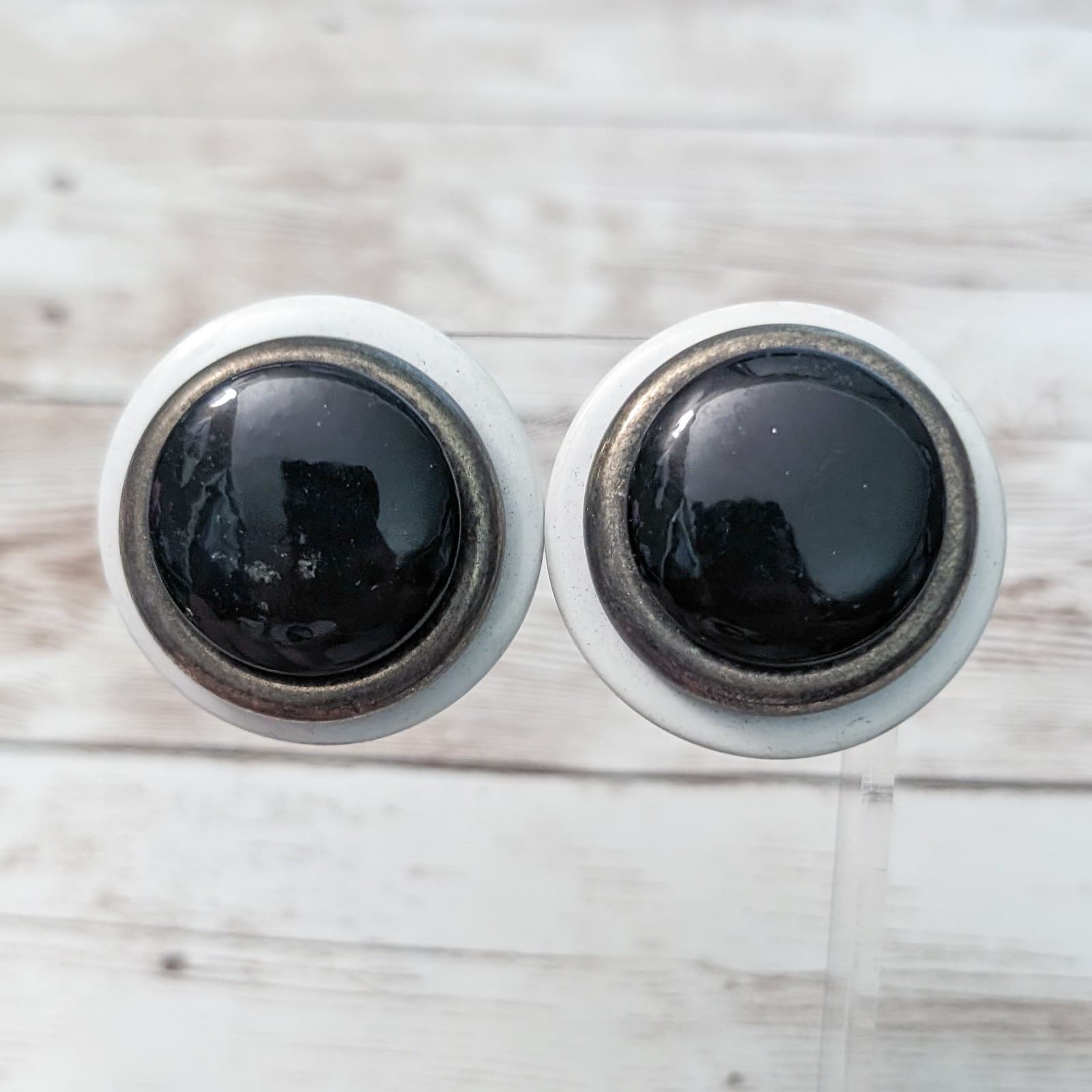 Vintage Clip On Earrings Tri Color Large Statement Earrings