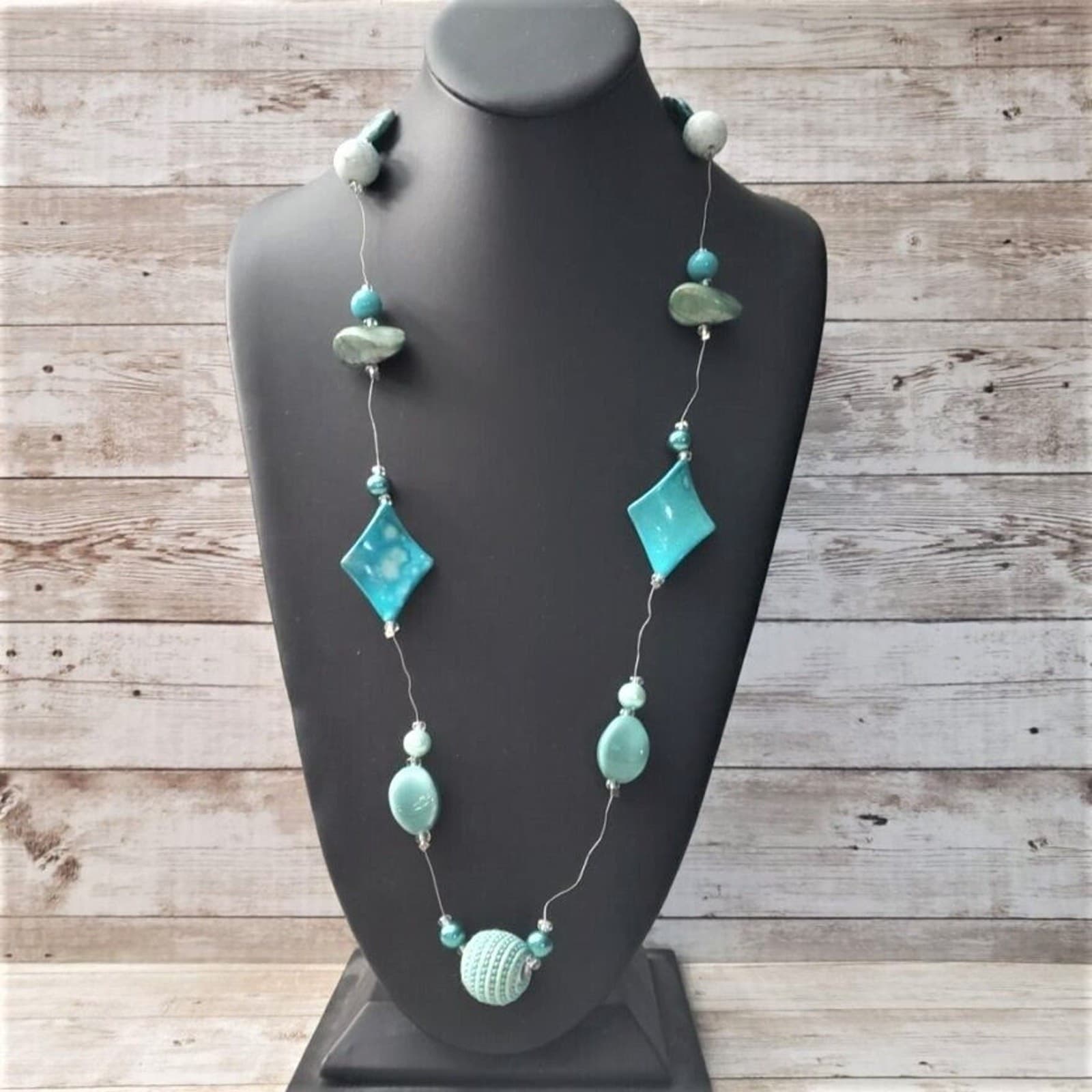 Vintage Necklace - Ocean Tones Long Necklace Statement