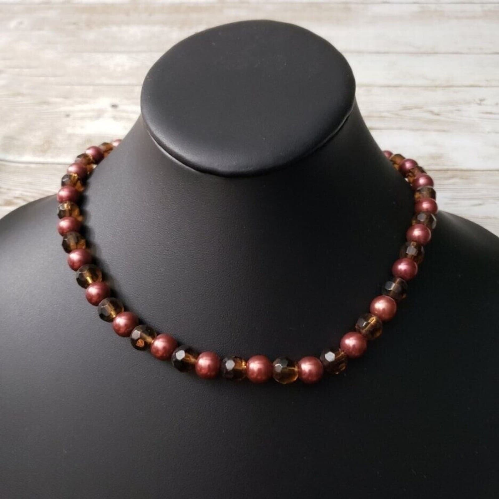 Vintage Necklace - Red & Orangey Brown Balls