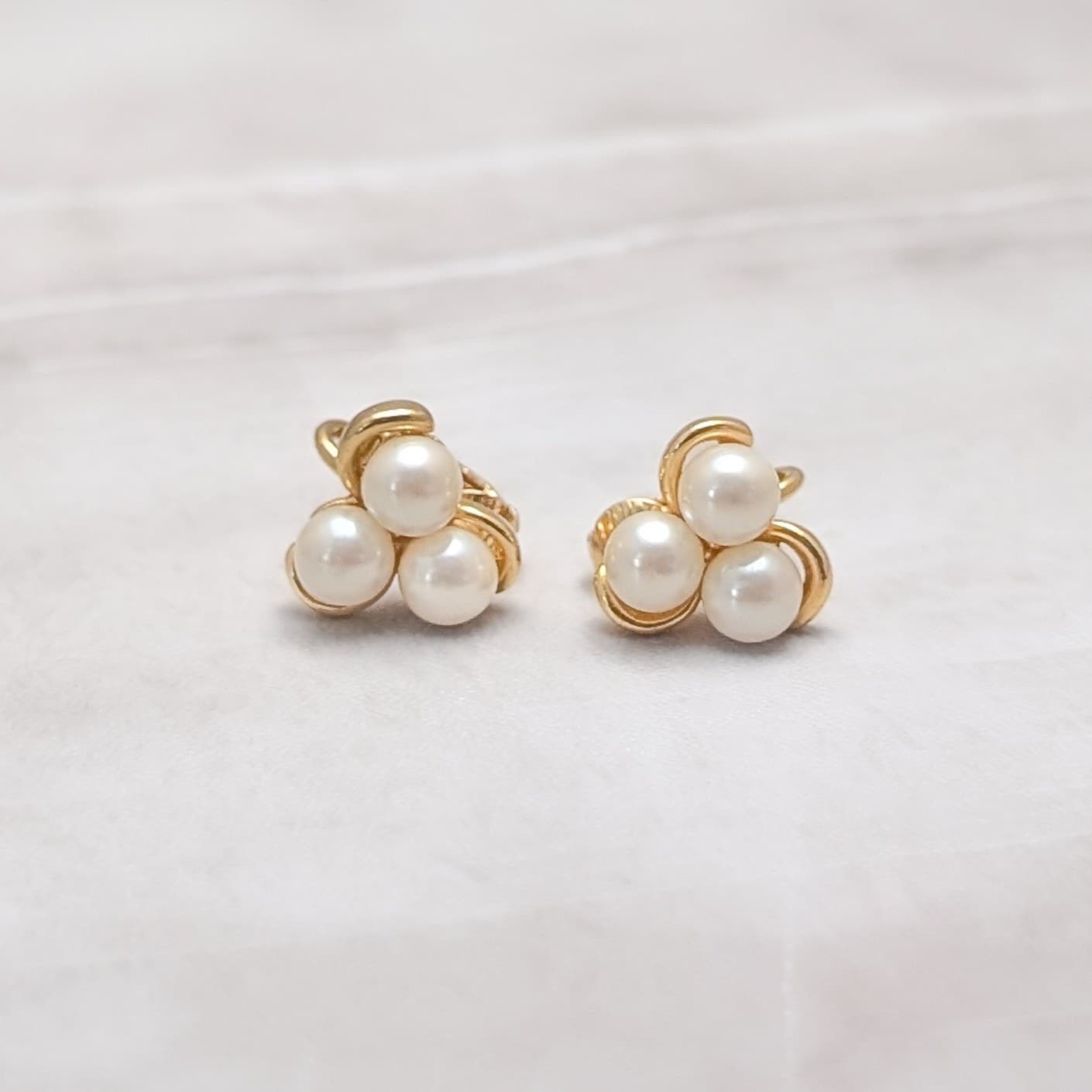 Vintage Clip On Earrings Regal & Elegant Gold Tone & Faux Pearl Stylish Trio
